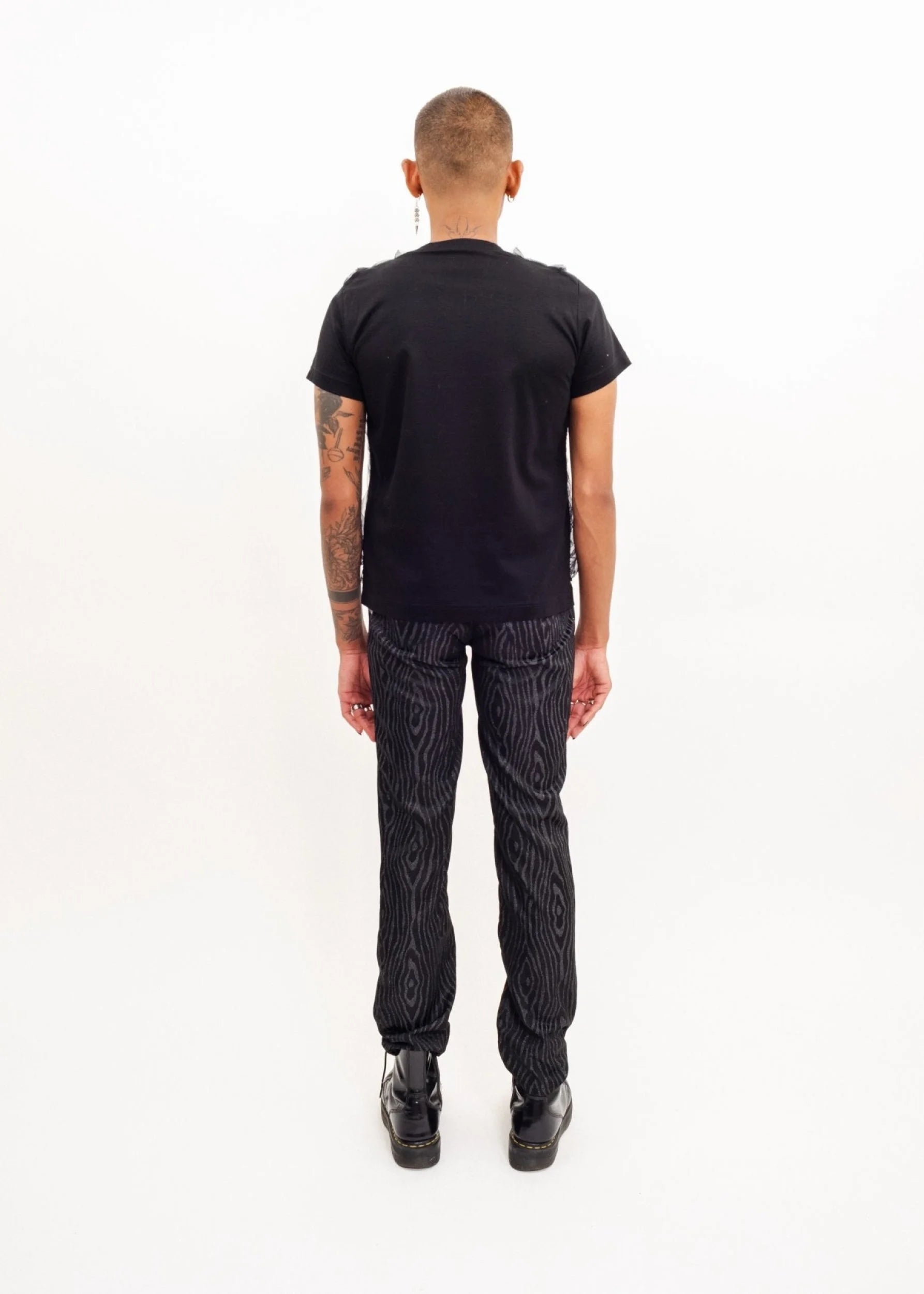 Noir Ke Ninomiya Comme des Garçons AD2020 Ruched tulle front t-shirt