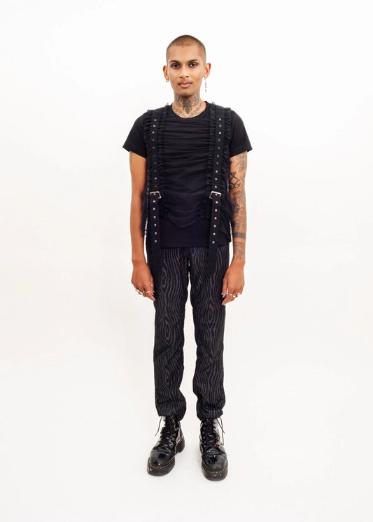 Noir Ke Ninomiya Comme des Garçons AD2020 Ruched tulle front t-shirt