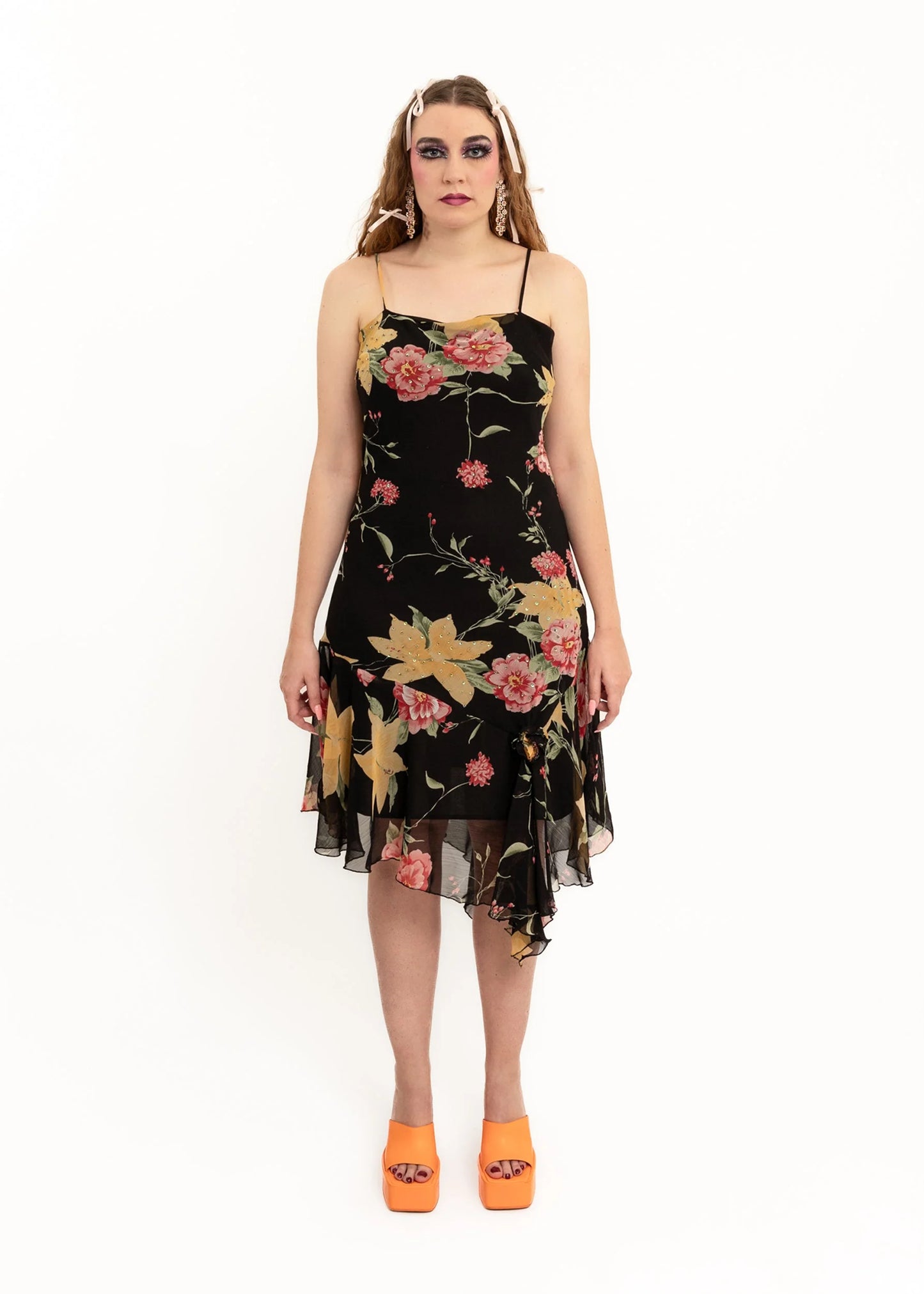 Noblewear Asymmetric floral beaded dress
