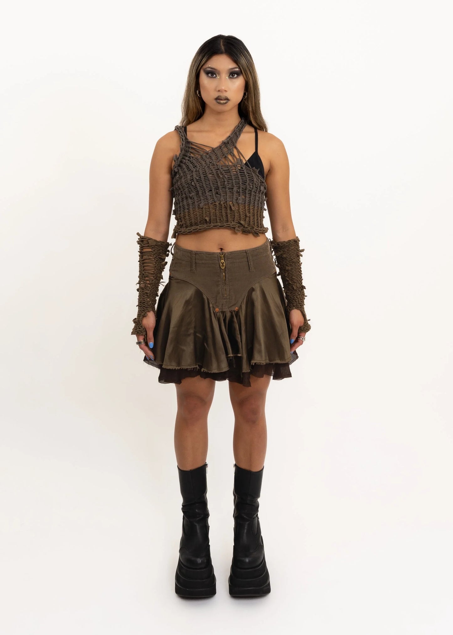 Banshee Asymmetric rag knit tank top