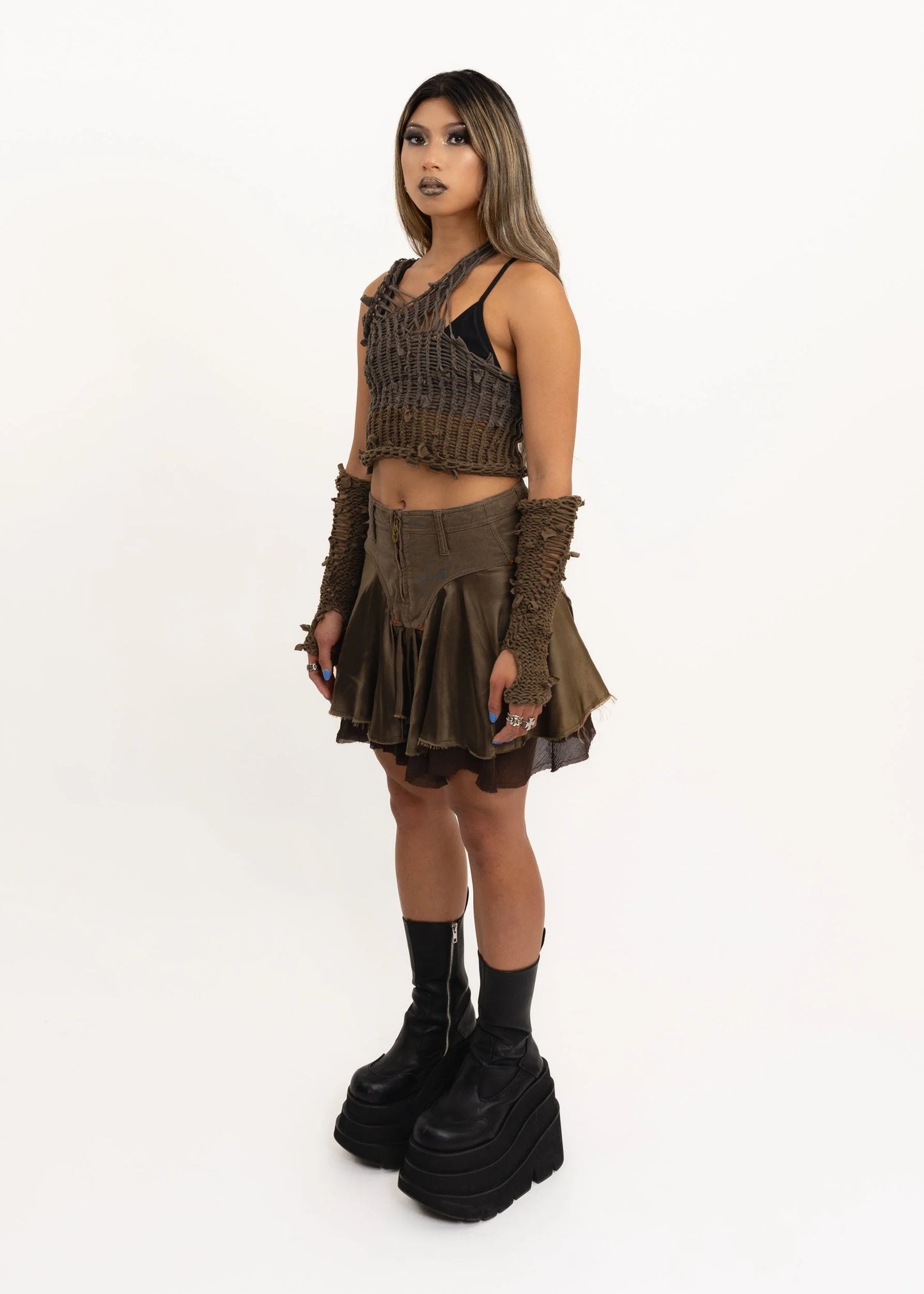 Banshee Asymmetric rag knit tank top