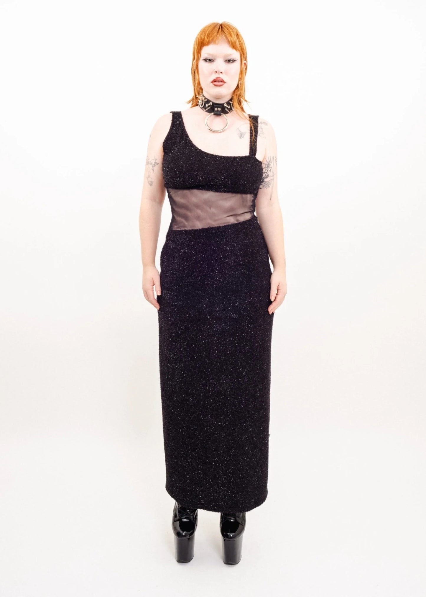 I.D.C Asymmetric sparkly cut out gown