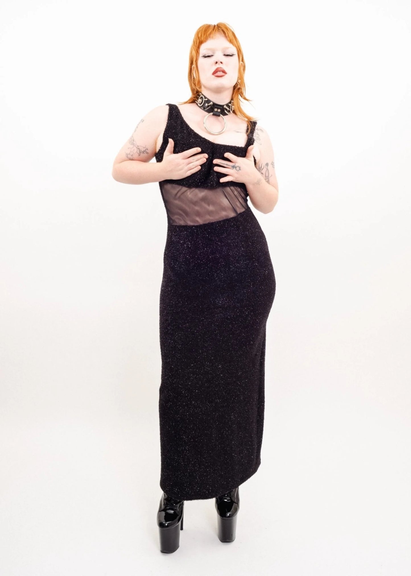 I.D.C Asymmetric sparkly cut out gown