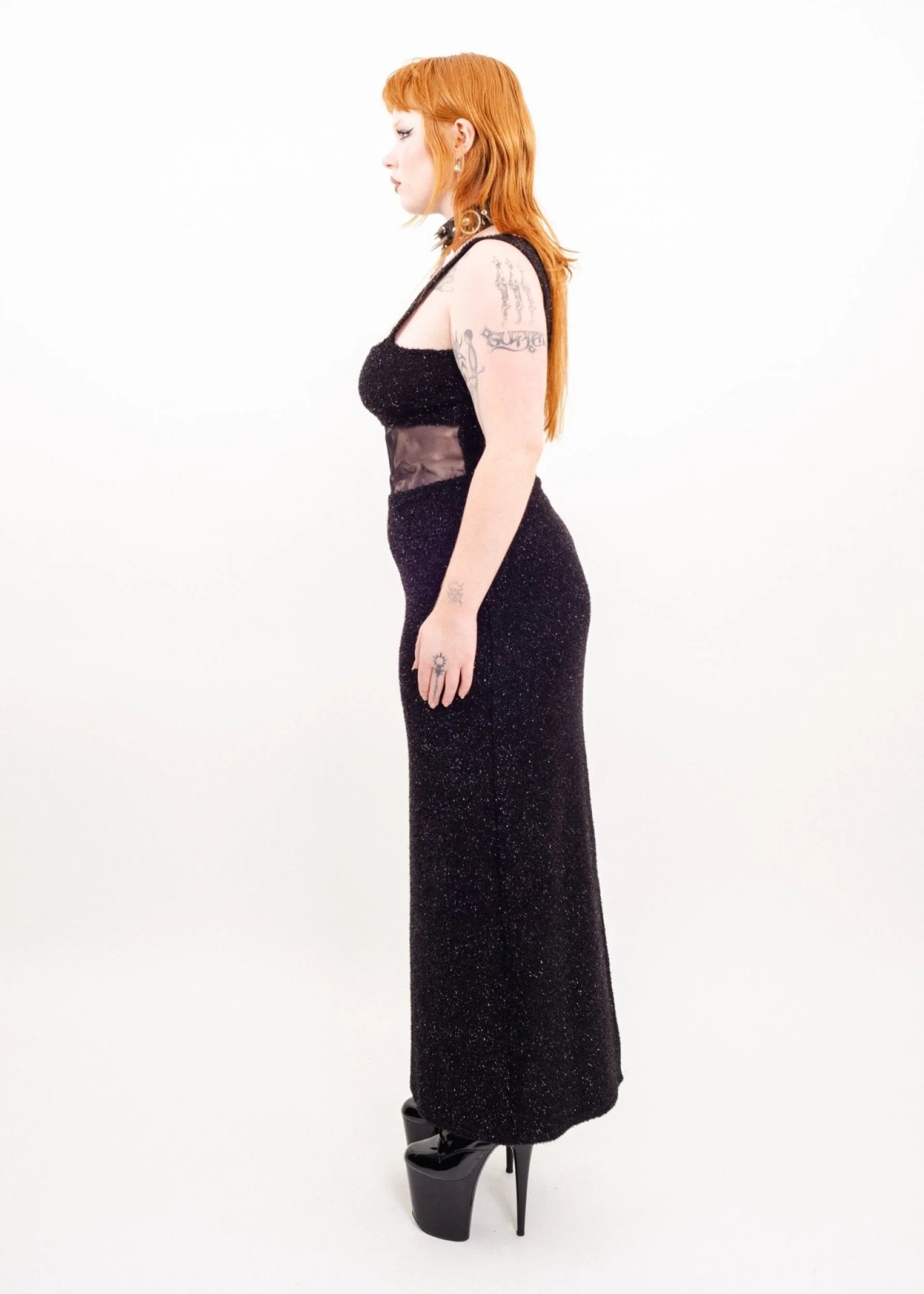 I.D.C Asymmetric sparkly cut out gown