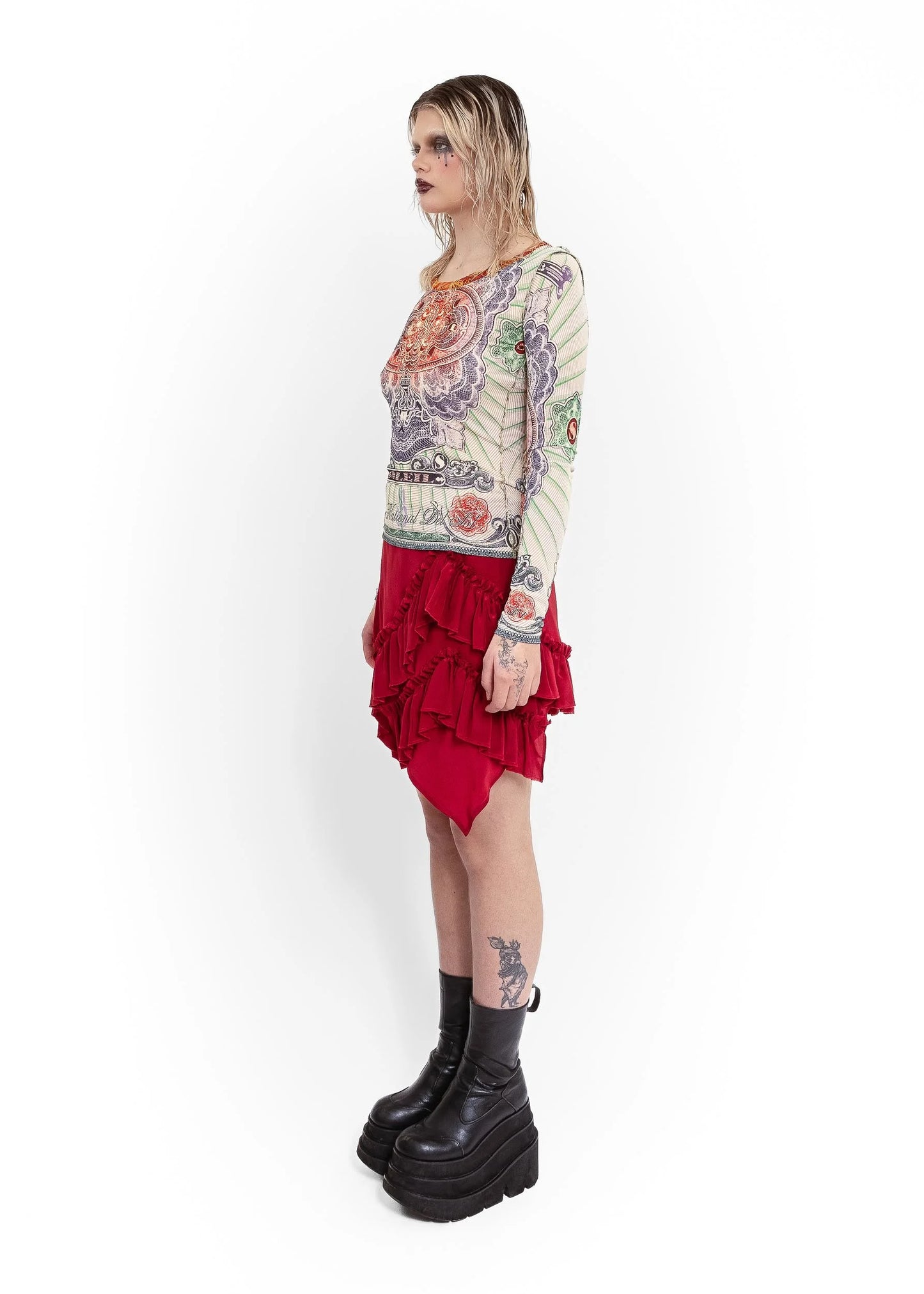 Jean Paul Gaultier Soleil S/S 1994 bank note print mesh top