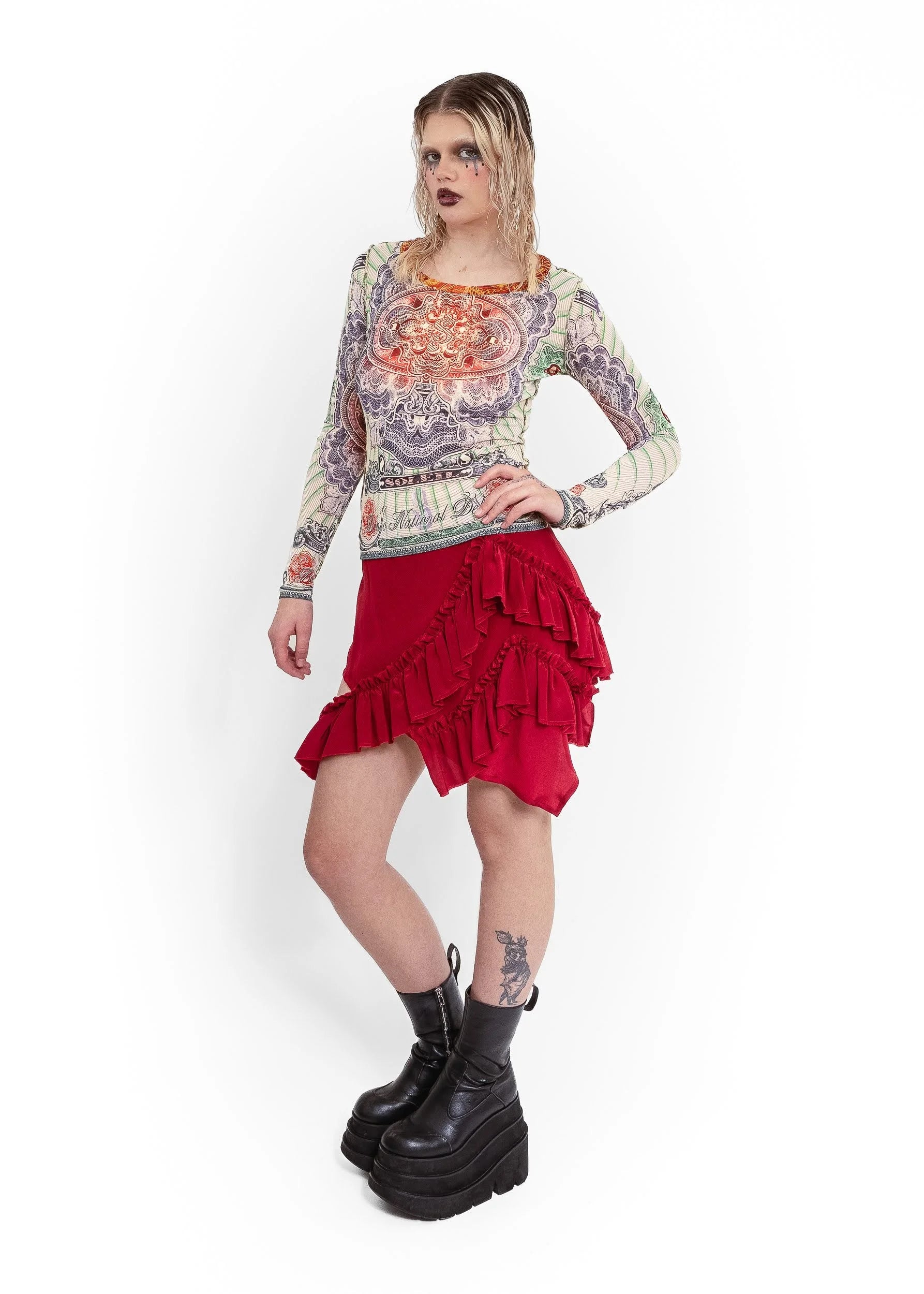 Jean Paul Gaultier Soleil S/S 1994 bank note print mesh top