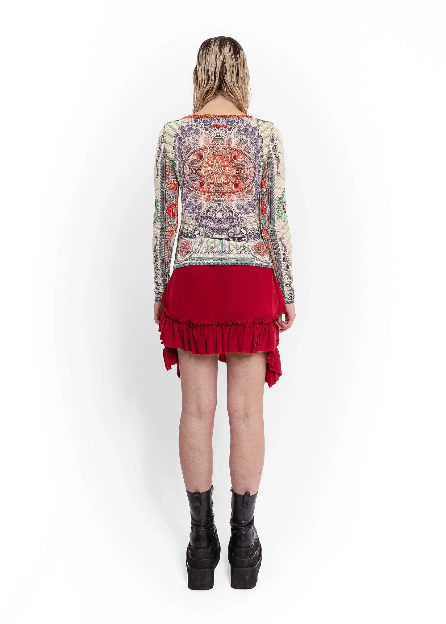 Jean Paul Gaultier Soleil S/S 1994 bank note print mesh top