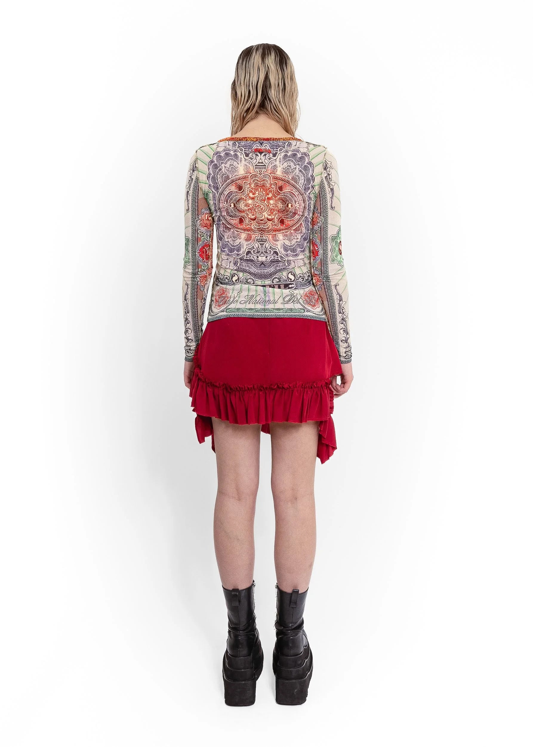 Jean Paul Gaultier Soleil S/S 1994 bank note print mesh top