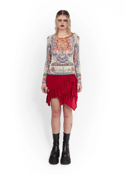 Jean Paul Gaultier Soleil S/S 1994 bank note print mesh top