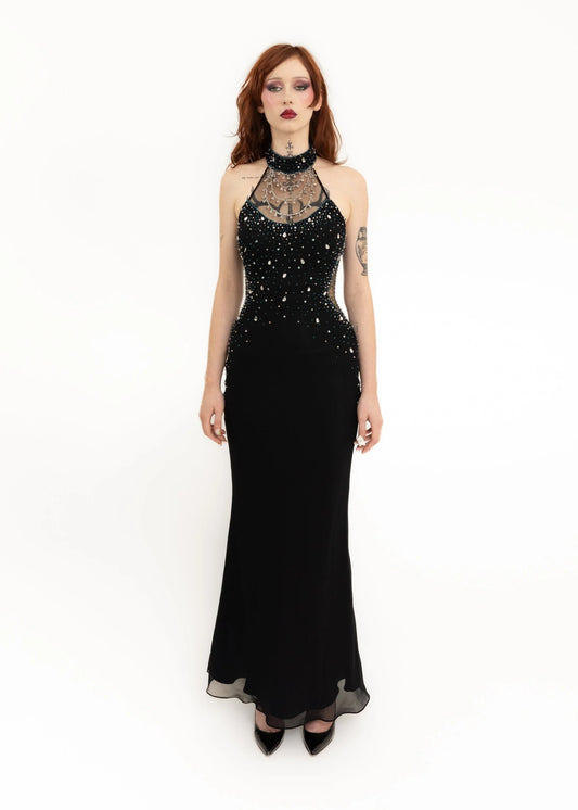 Jean MacLean Beaded gown with trompe l’oeil ’necklace’