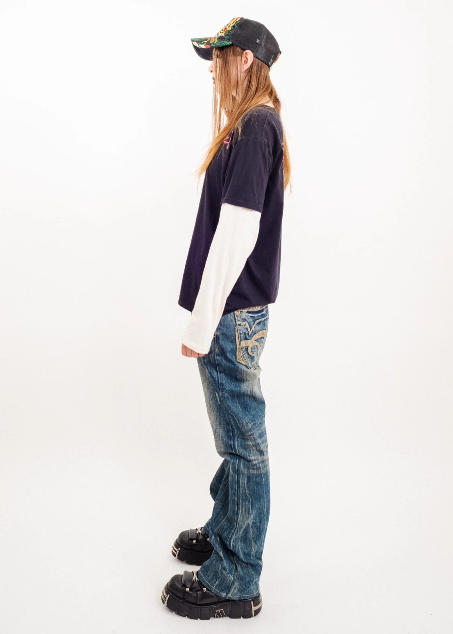 Ed Hardy by Christian Audigier Bedazzled eagle print long sleeve tee