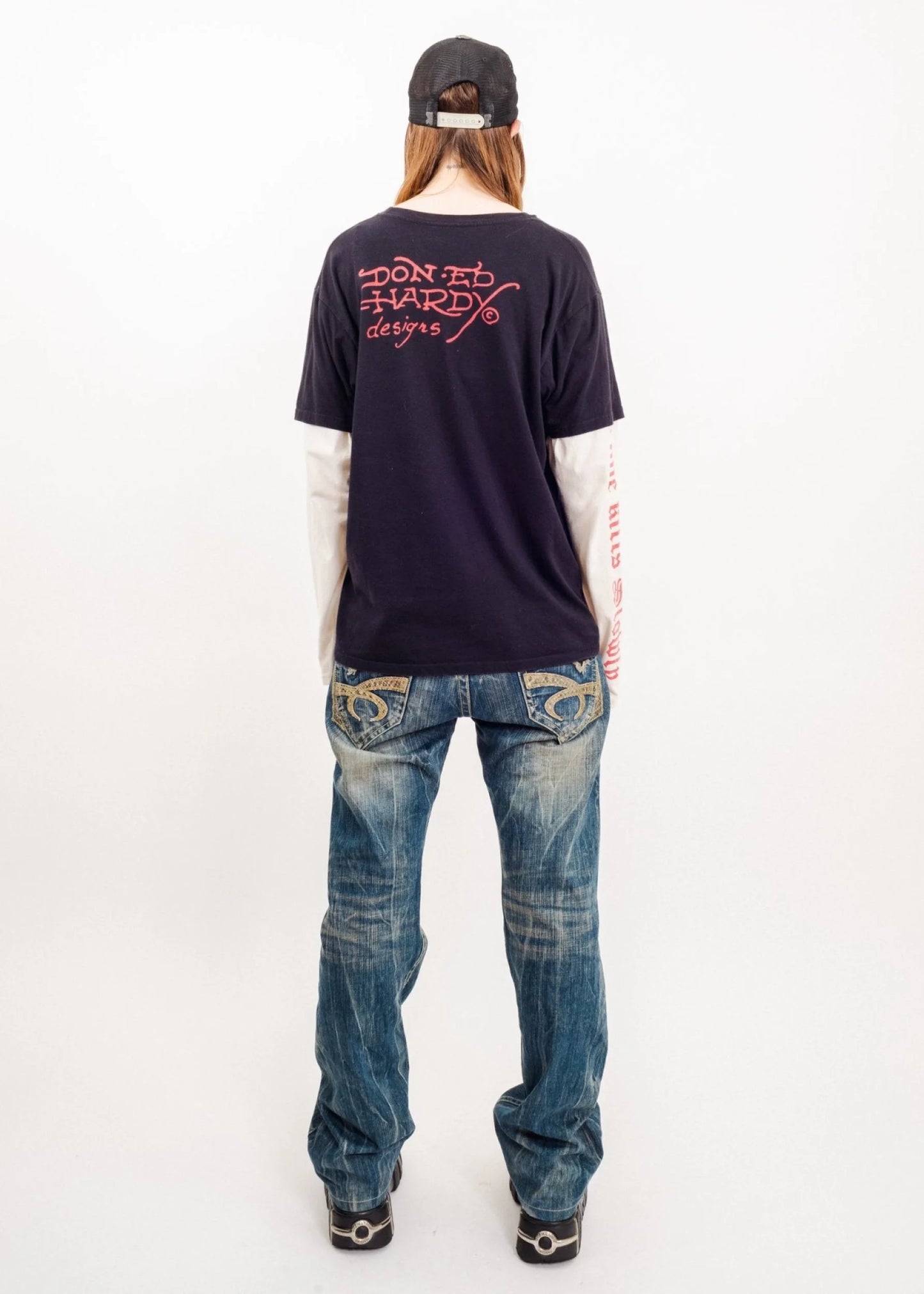 Ed Hardy by Christian Audigier Bedazzled eagle print long sleeve tee