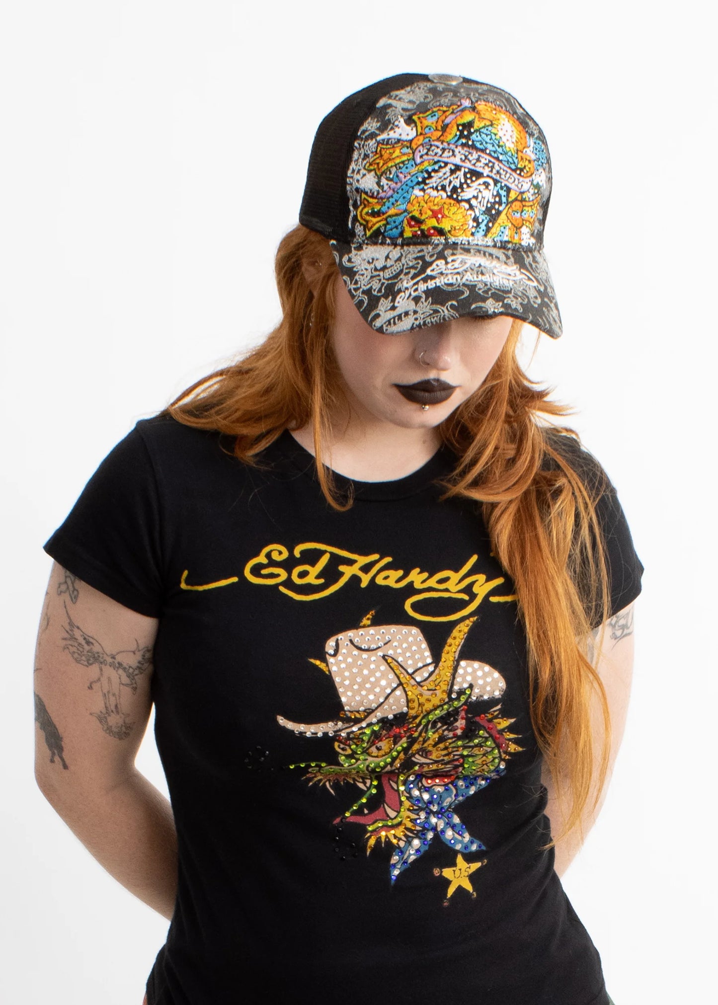 Ed Hardy by Christian Audigier Bedazzled glittery trucker cap