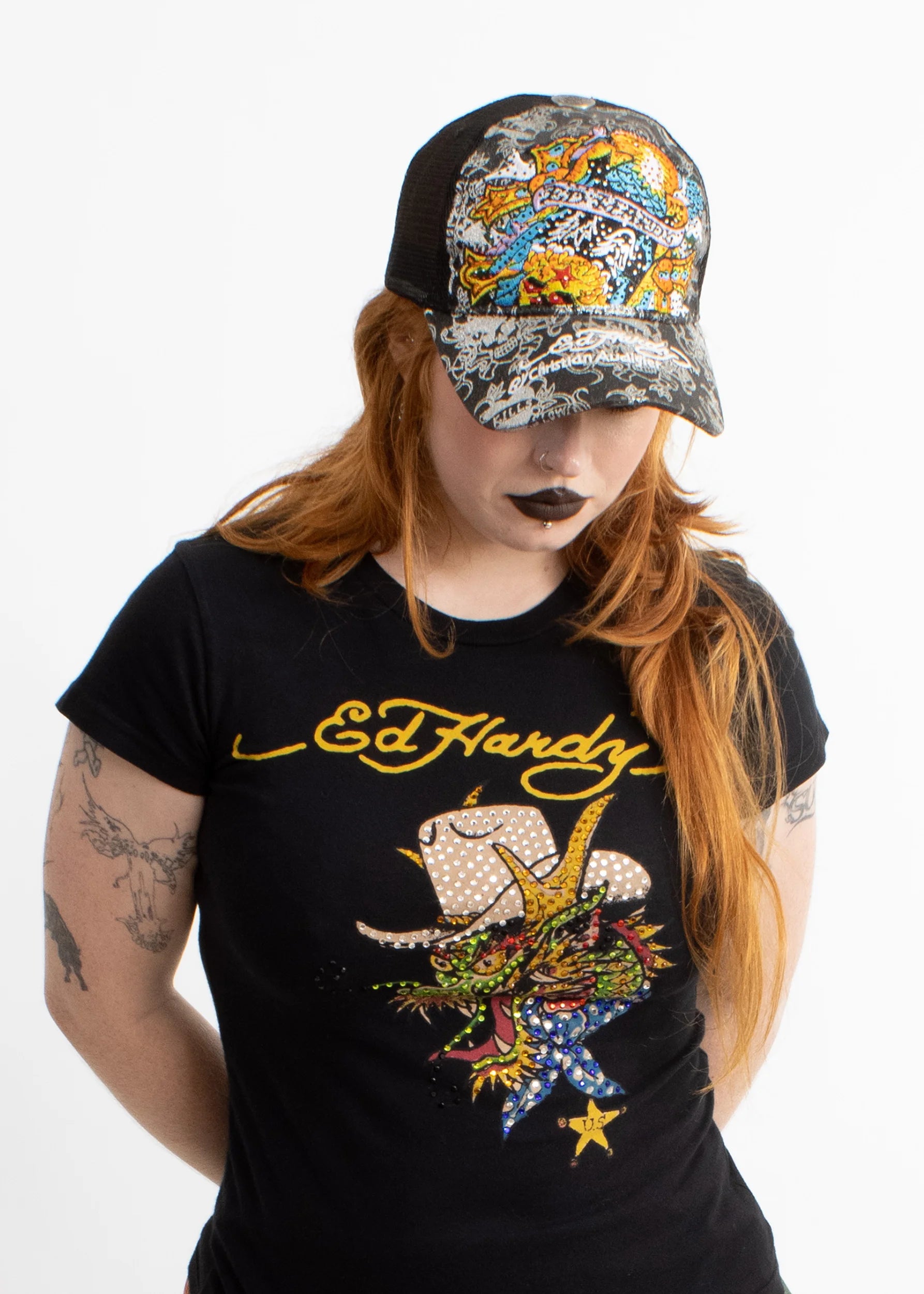 Ed Hardy by Christian Audigier Bedazzled glittery trucker cap