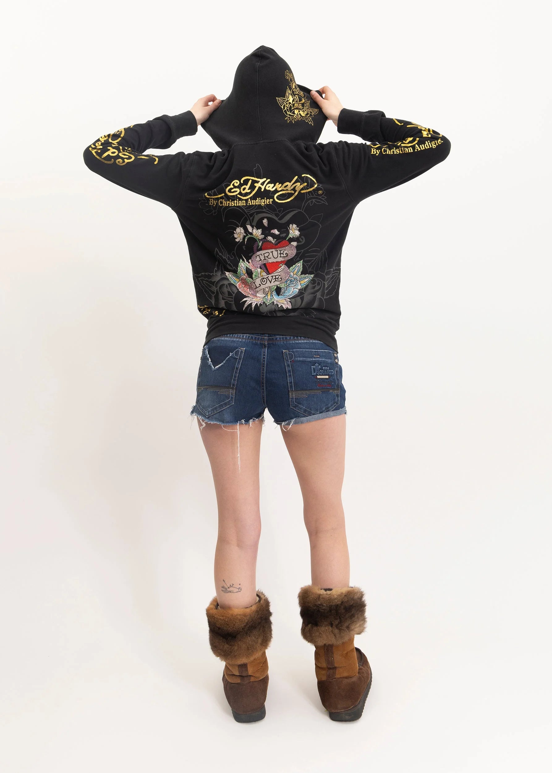 Ed Hardy by Christian Audigier Bedazzled tattoo graphic hoodie