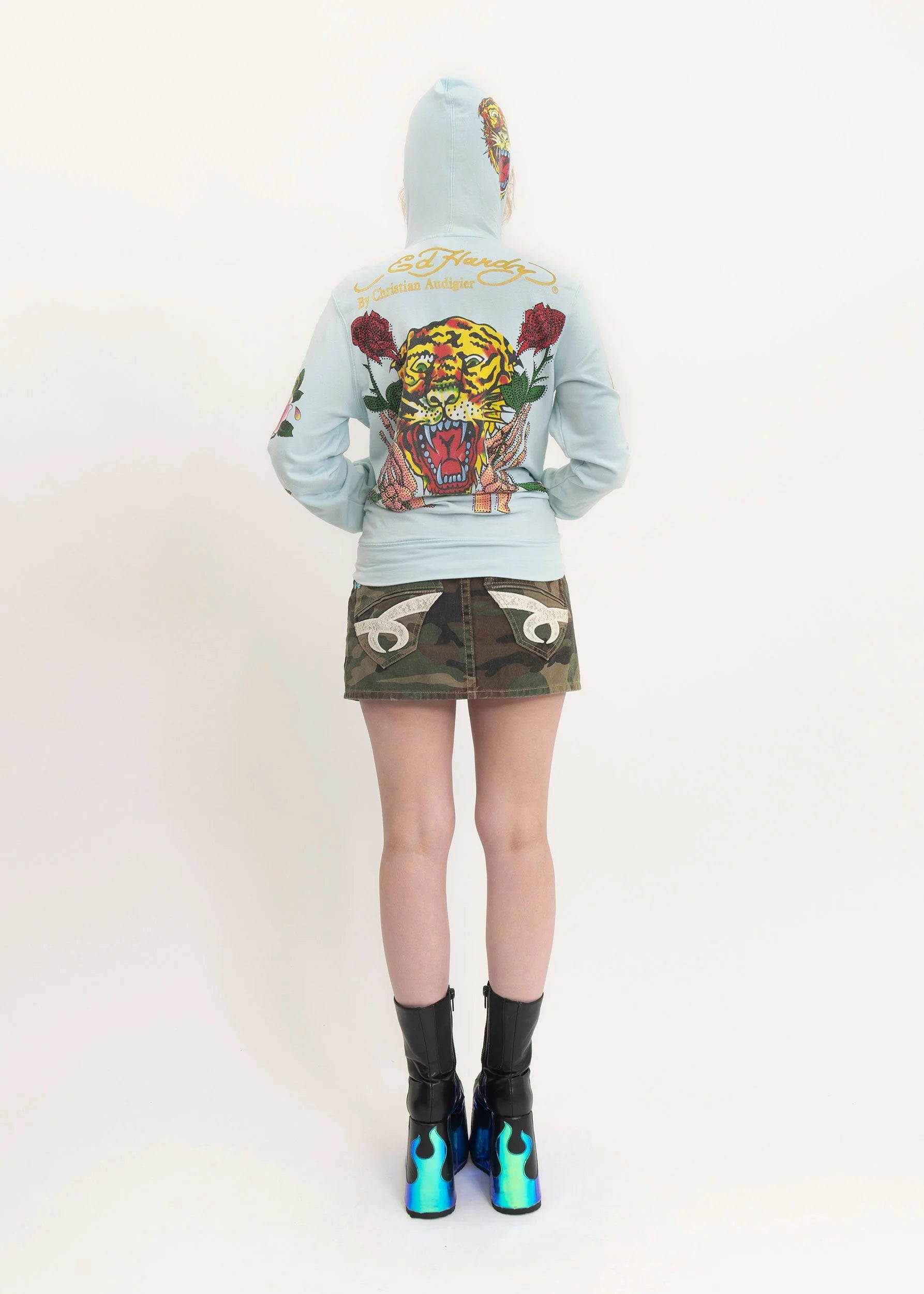 Ed Hardy by Christian Audigier Bedazzled tattoo graphic print hoodie