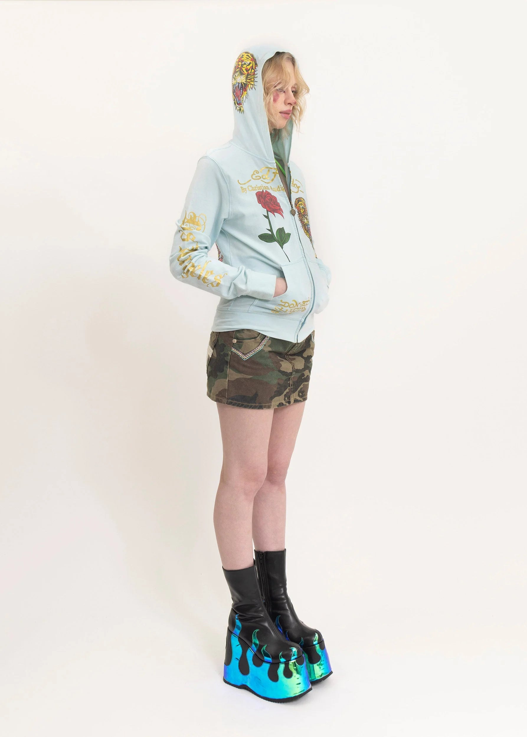 Ed Hardy by Christian Audigier Bedazzled tattoo graphic print hoodie