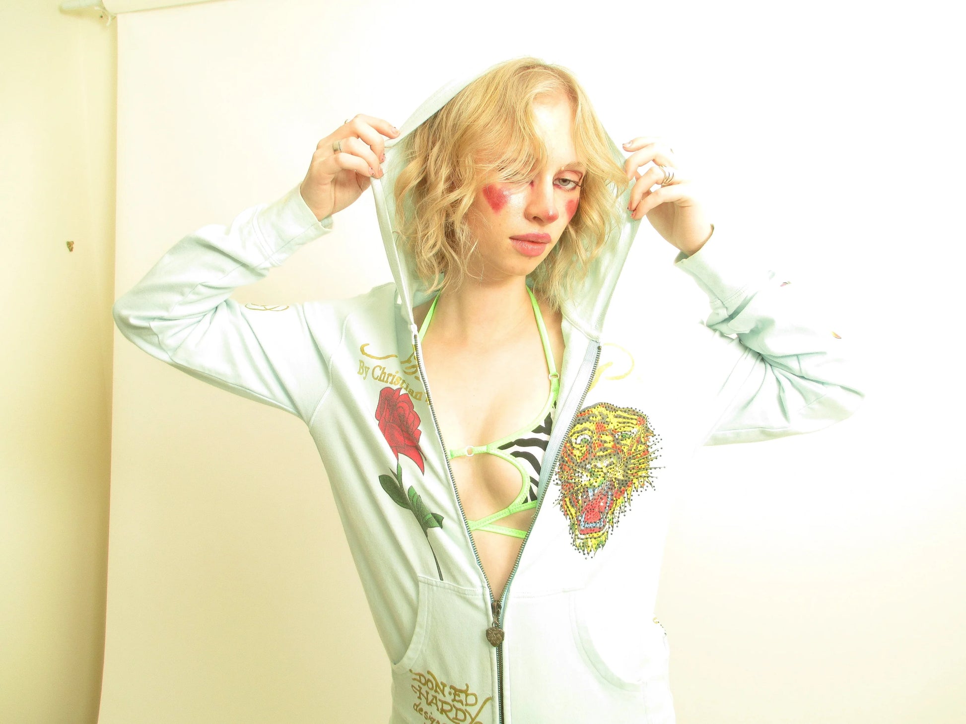 Ed Hardy by Christian Audigier Bedazzled tattoo graphic print hoodie