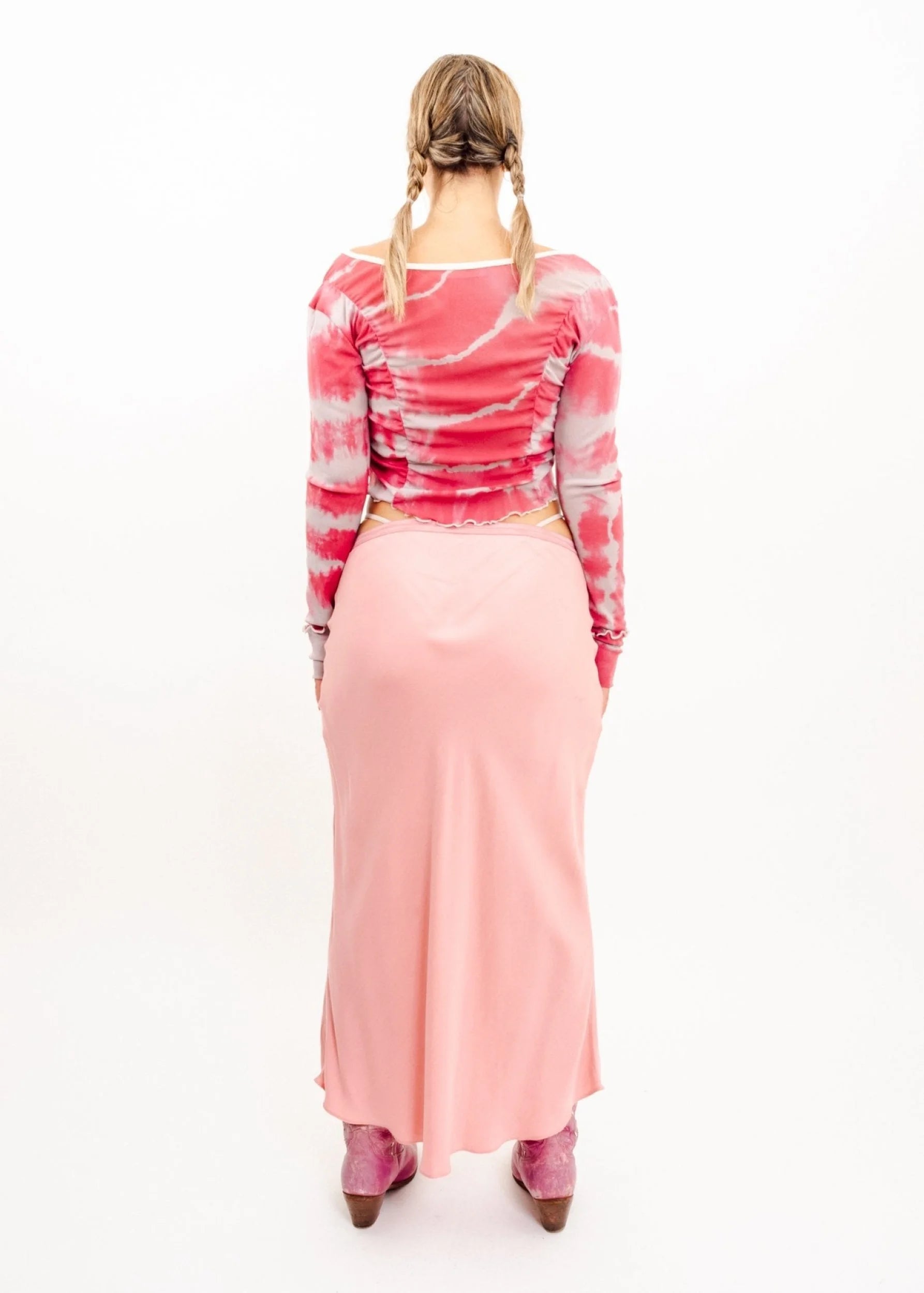 Sisters Bias cut silk blend midi skirt