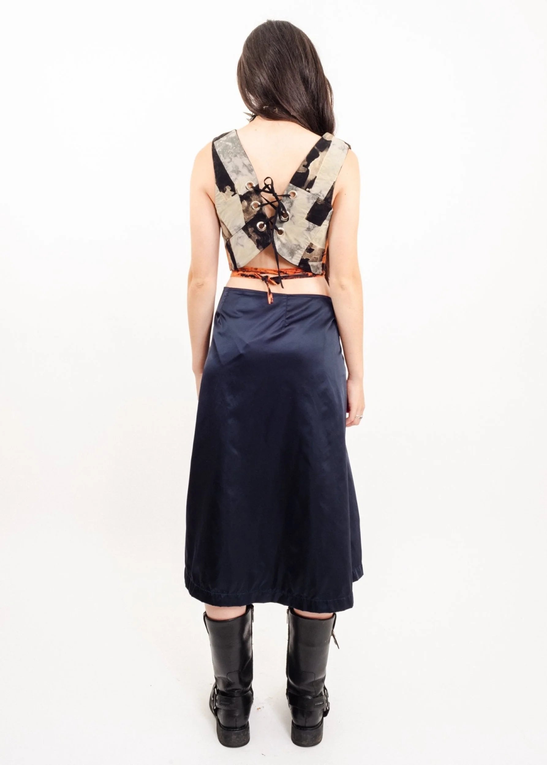 Karaoke Superstars Bleach patchwork lace up top