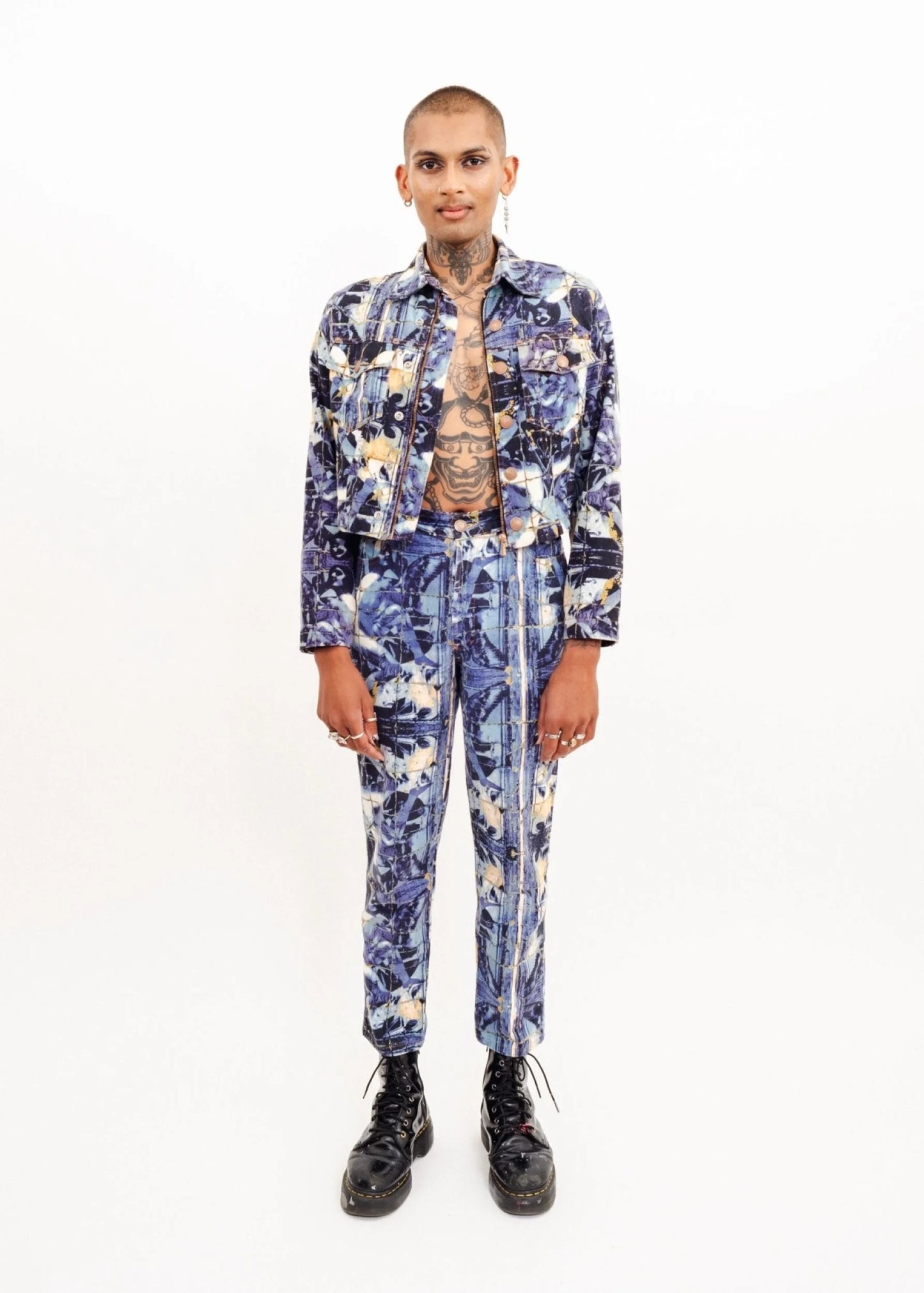 Gaultier Jean’s Broken mosaic print denim suit