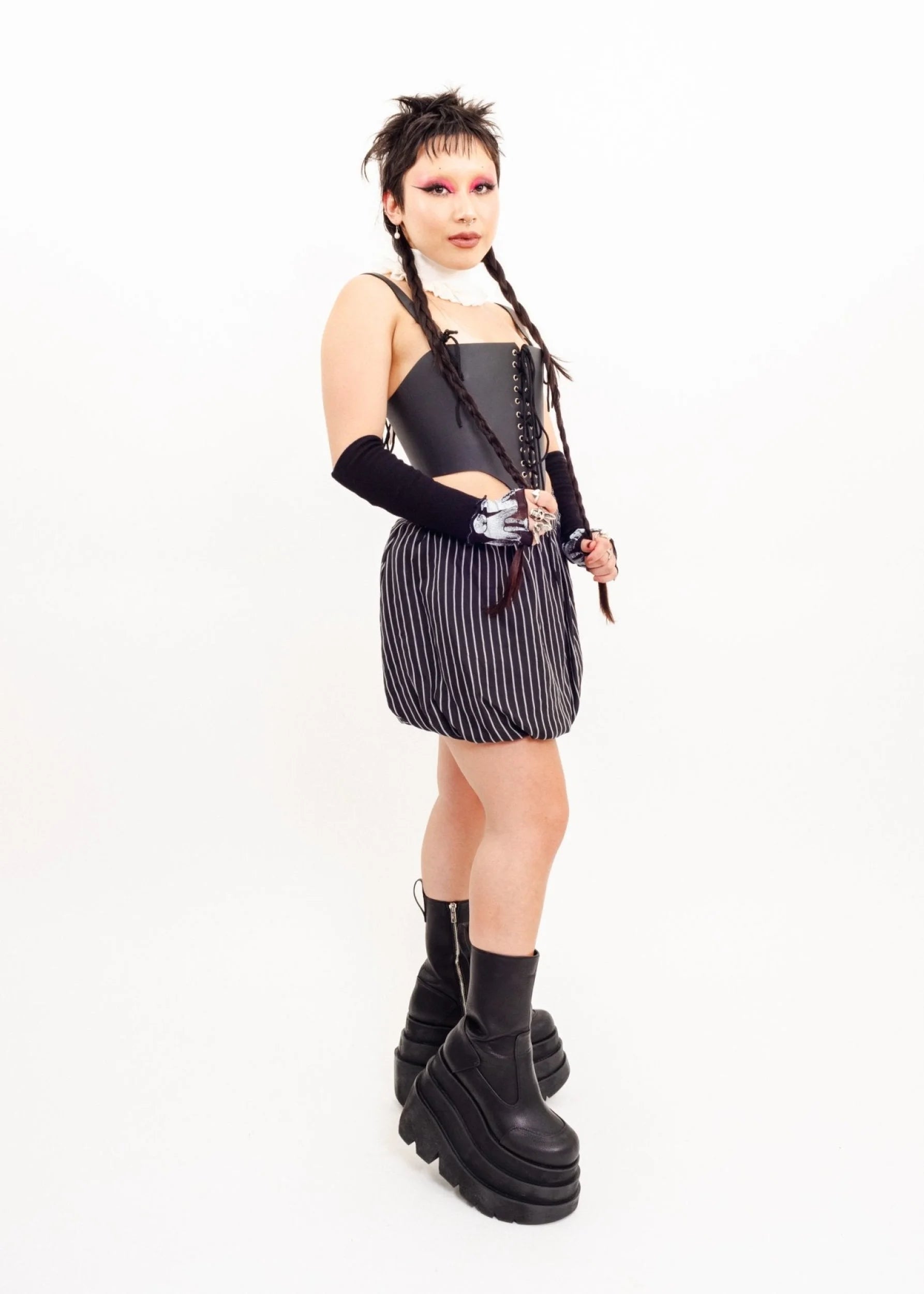 Sour Doll Bubble Skirt- pinstripe