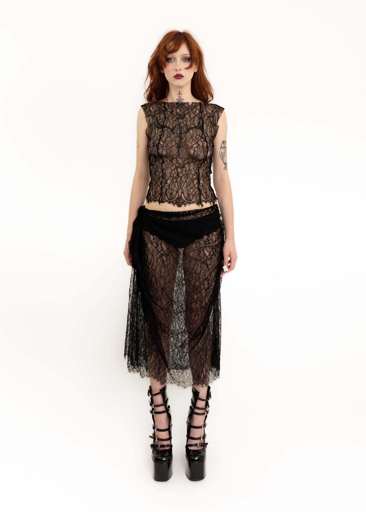 Aera The Label Caitlin asymmetric lace skirt
