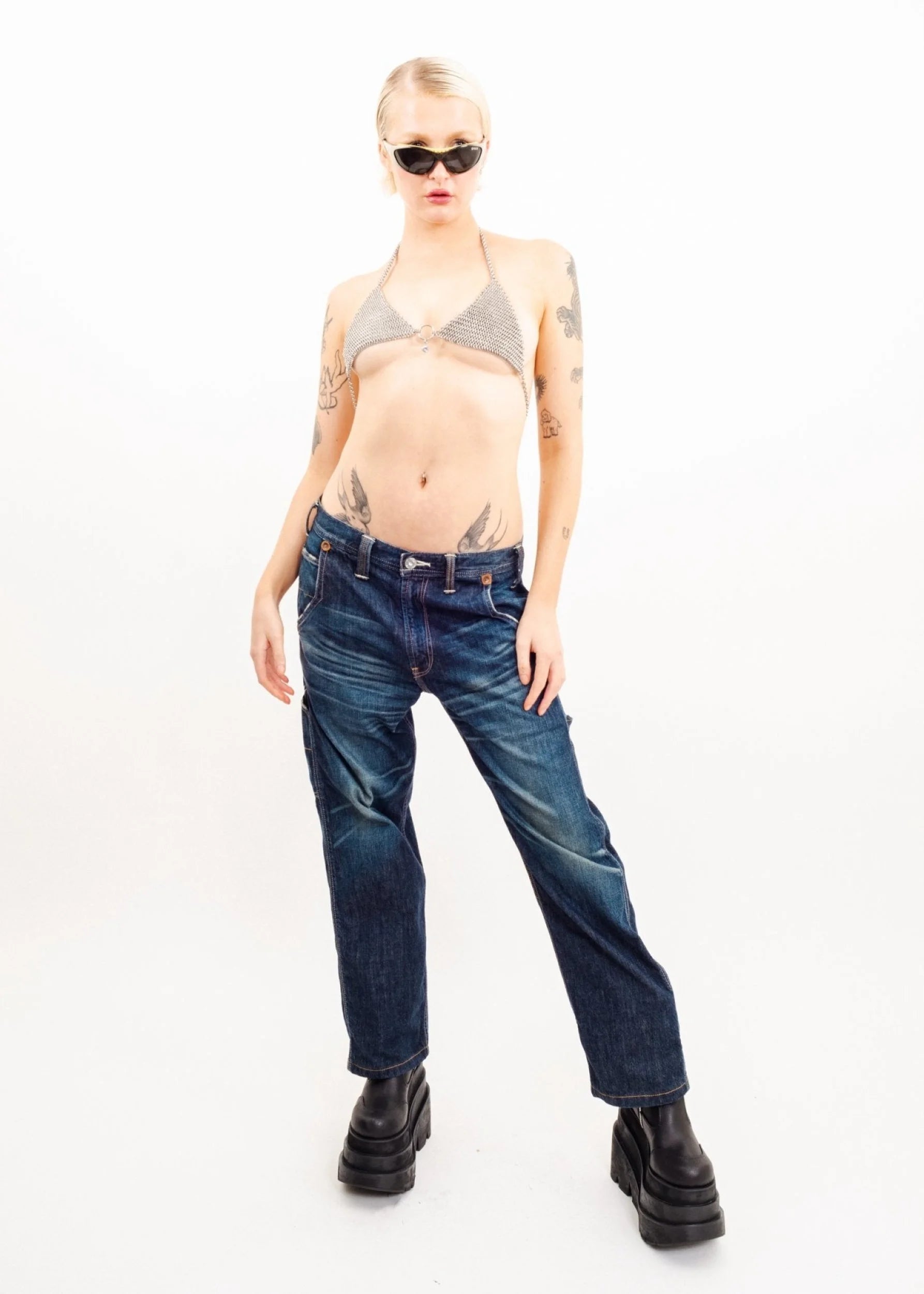 Abigail Steel Chains Chainmail bra with o-ring gem detail