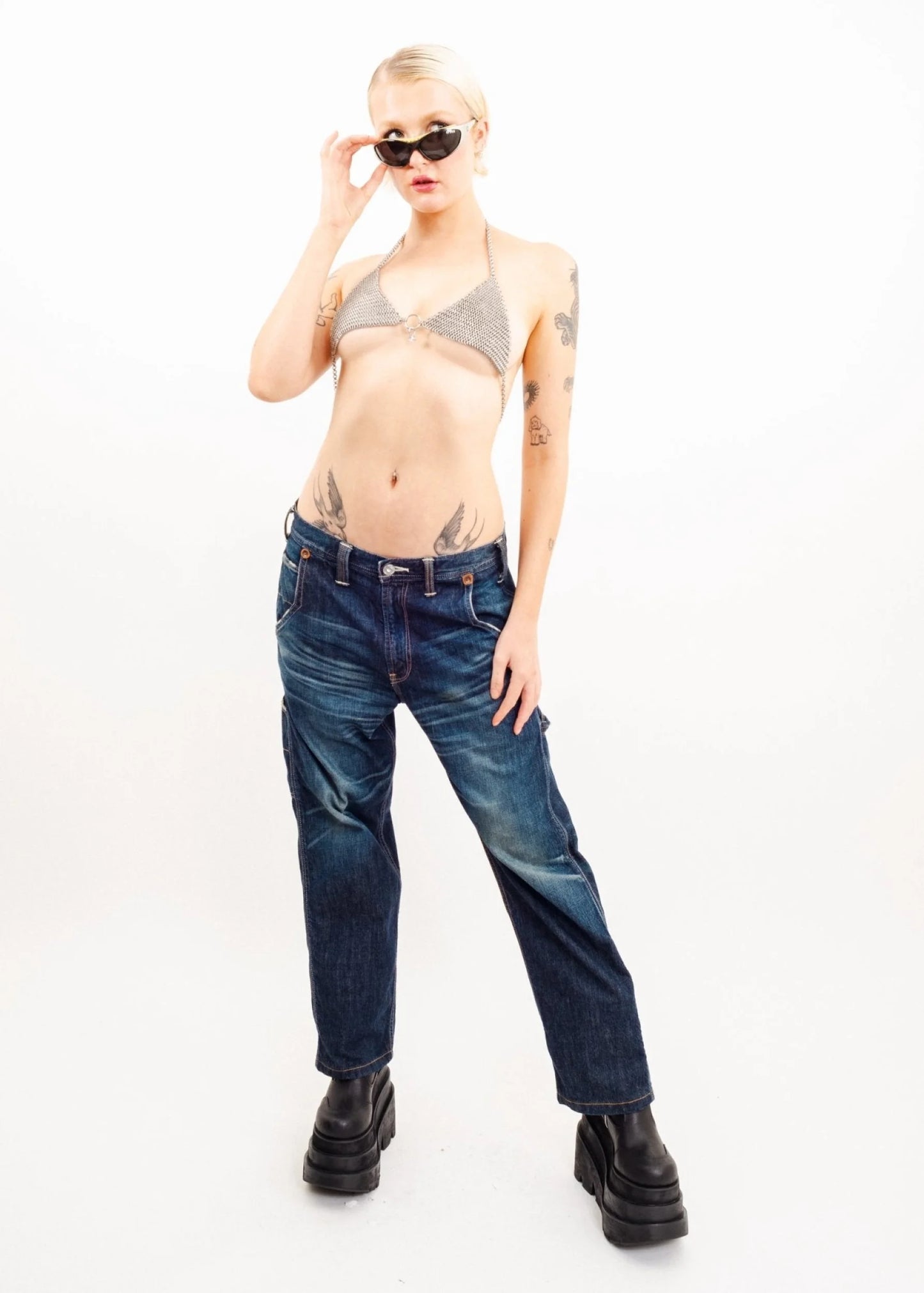 Abigail Steel Chains Chainmail bra with o-ring gem detail