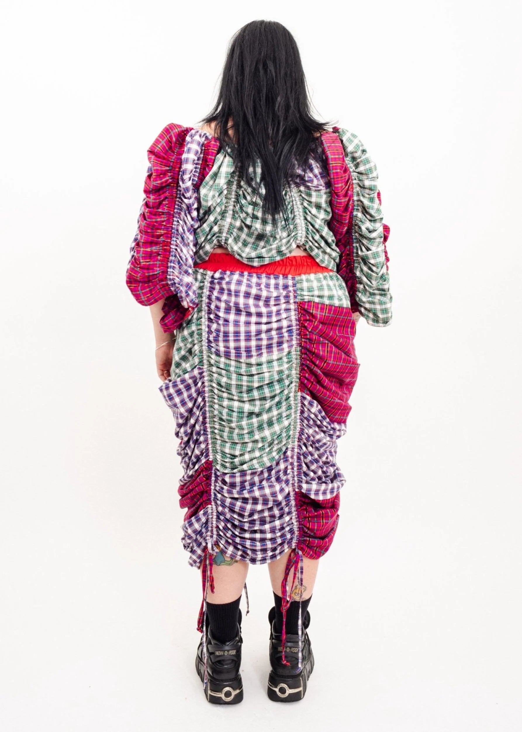 Jojo The Label Clashing tartan ruched parachute skirt