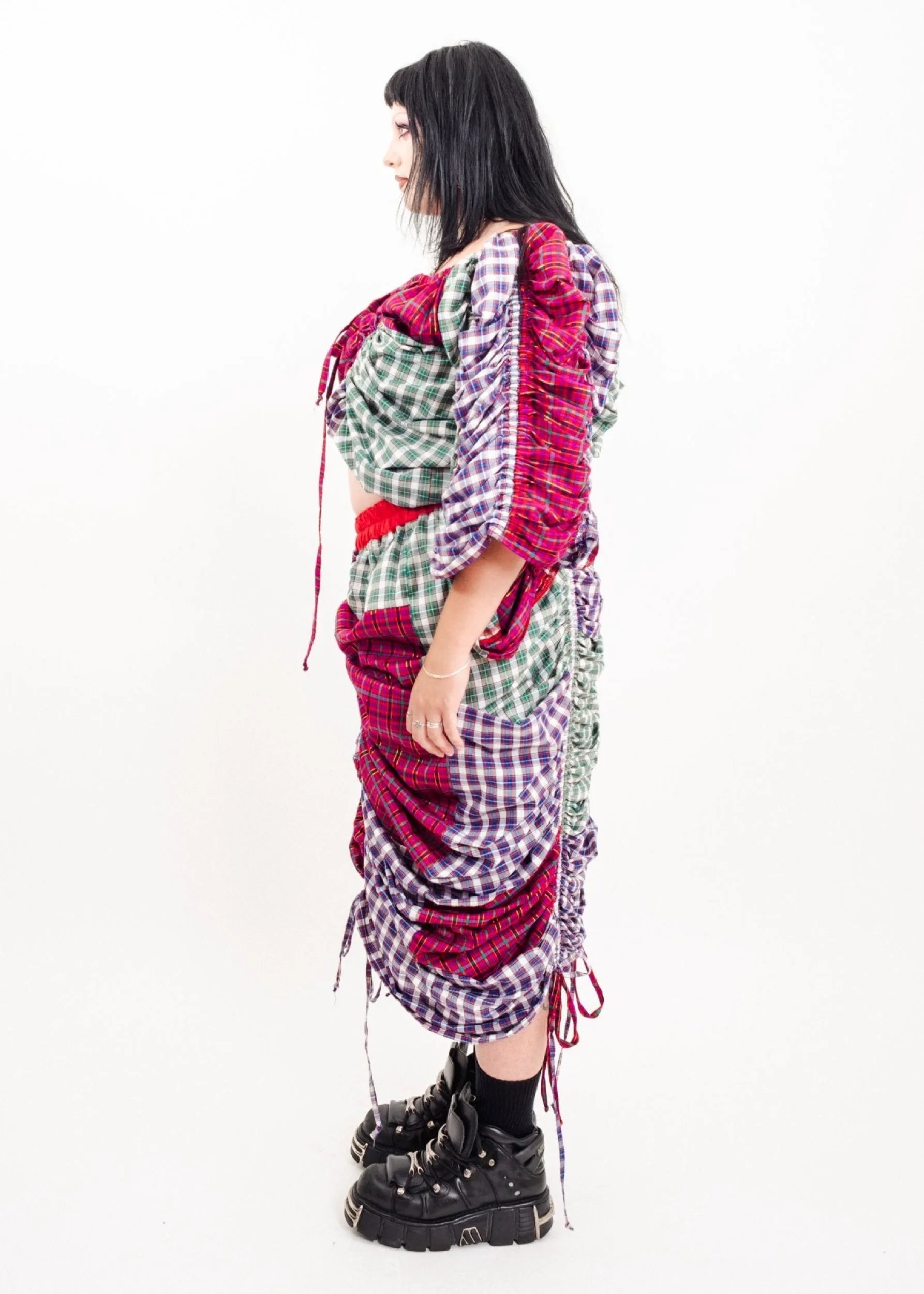 Jojo The Label Clashing tartan ruched parachute skirt