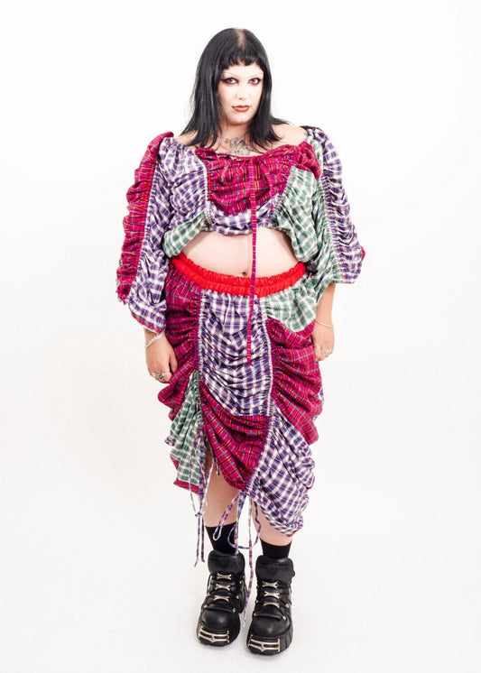 Jojo The Label Clashing tartan ruched parachute skirt