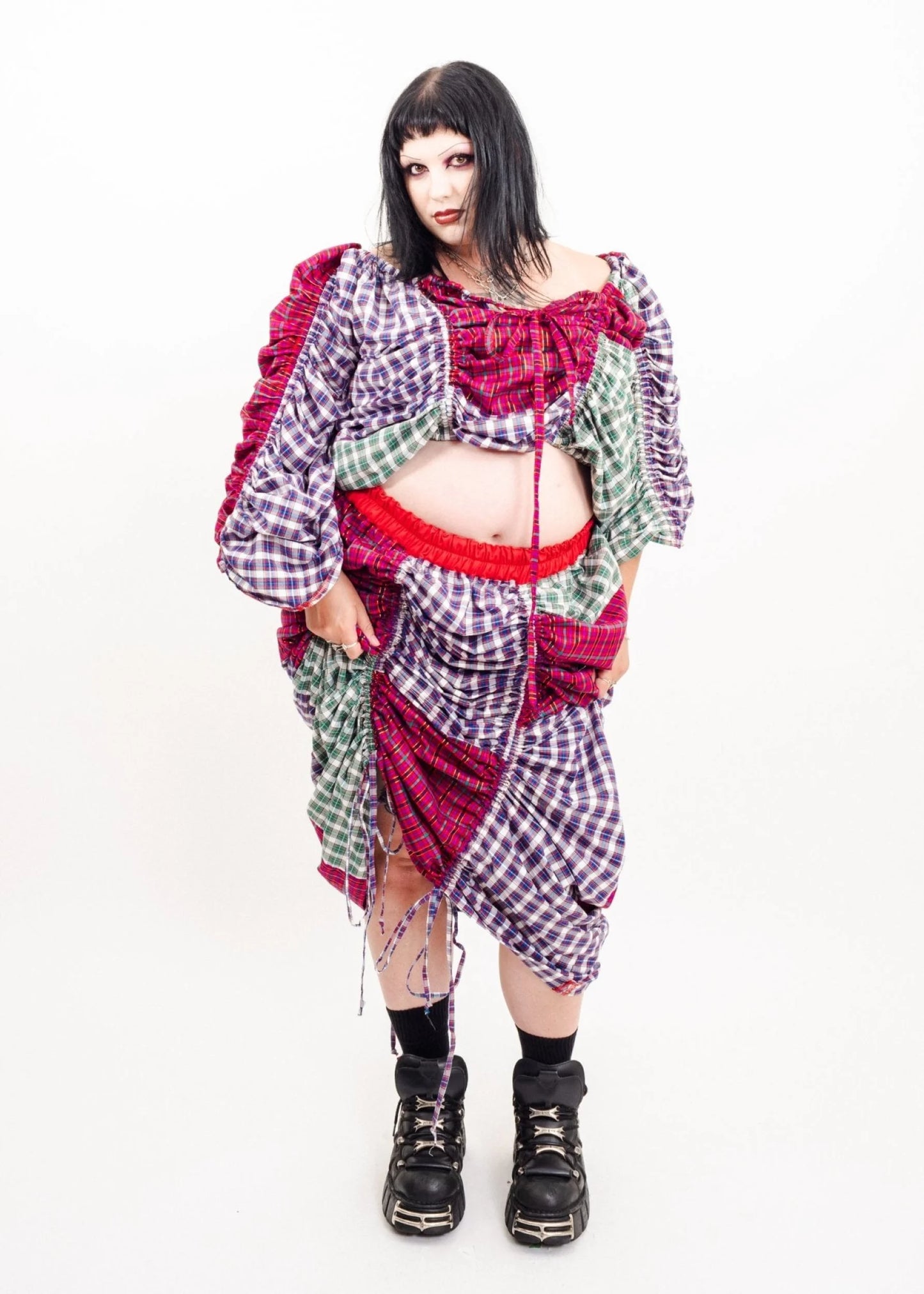 Jojo The Label Clashing tartan ruched parachute skirt