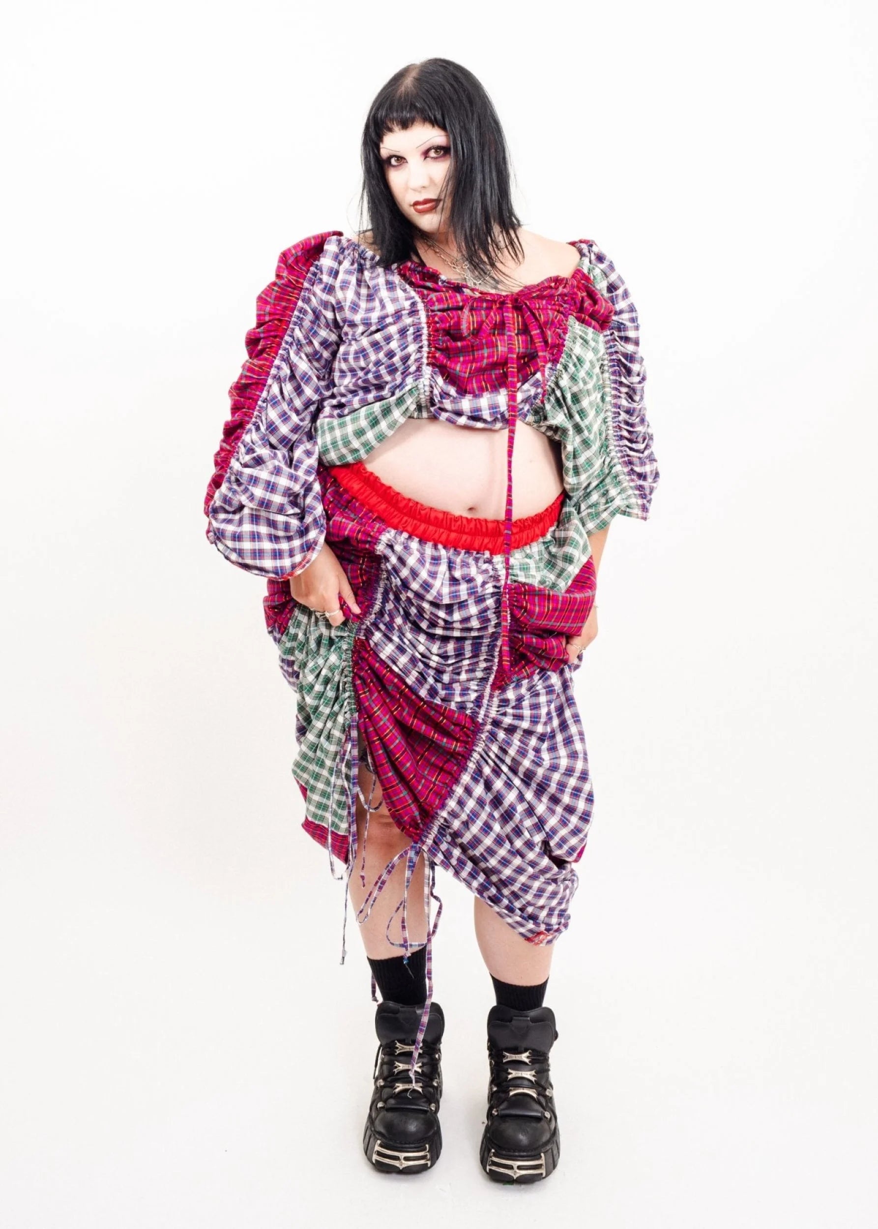 Jojo The Label Clashing tartan ruched parachute skirt