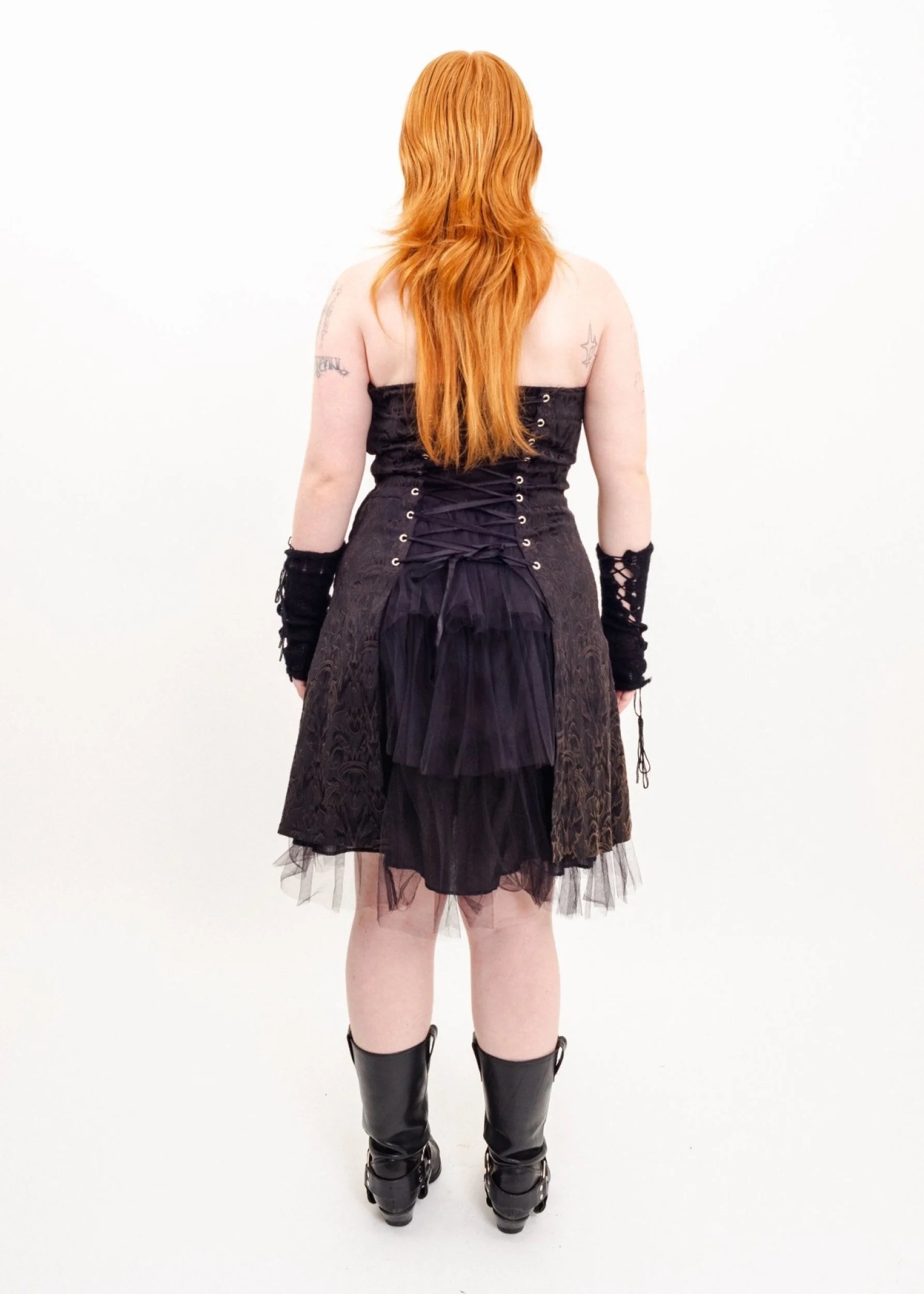 Tripp NYC Flocked goth prom dress with corset detailing