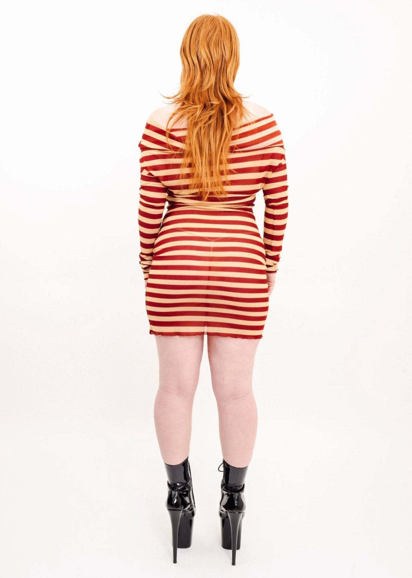 Jean Paul Gaultier Maille Femme Cowl neck striped mesh dress
