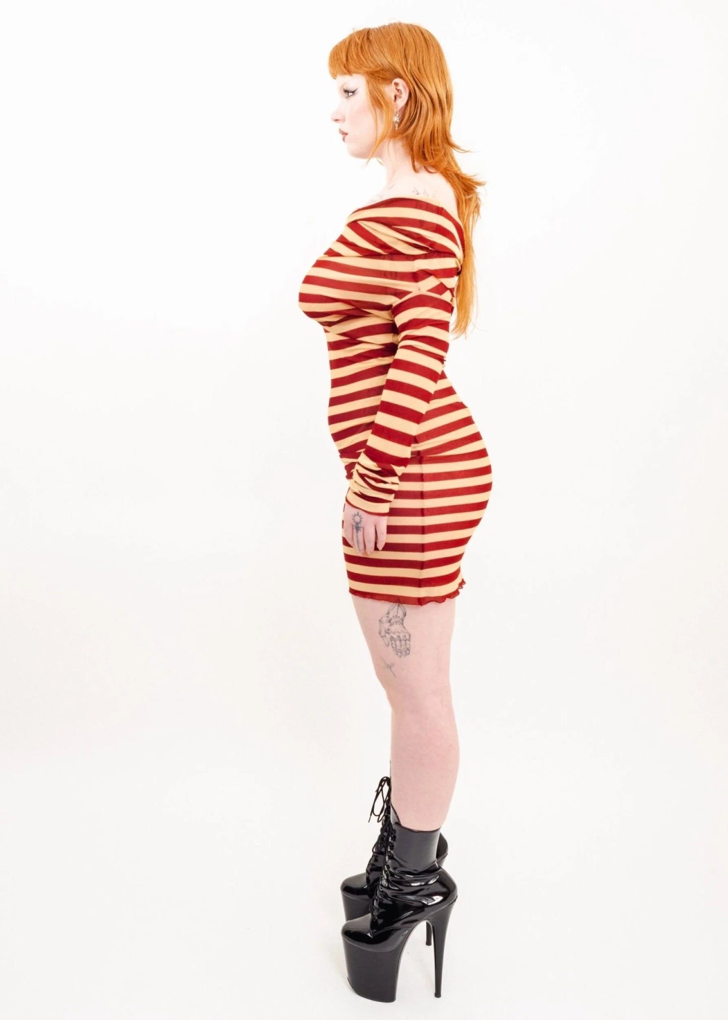 Jean Paul Gaultier Maille Femme Cowl neck striped mesh dress