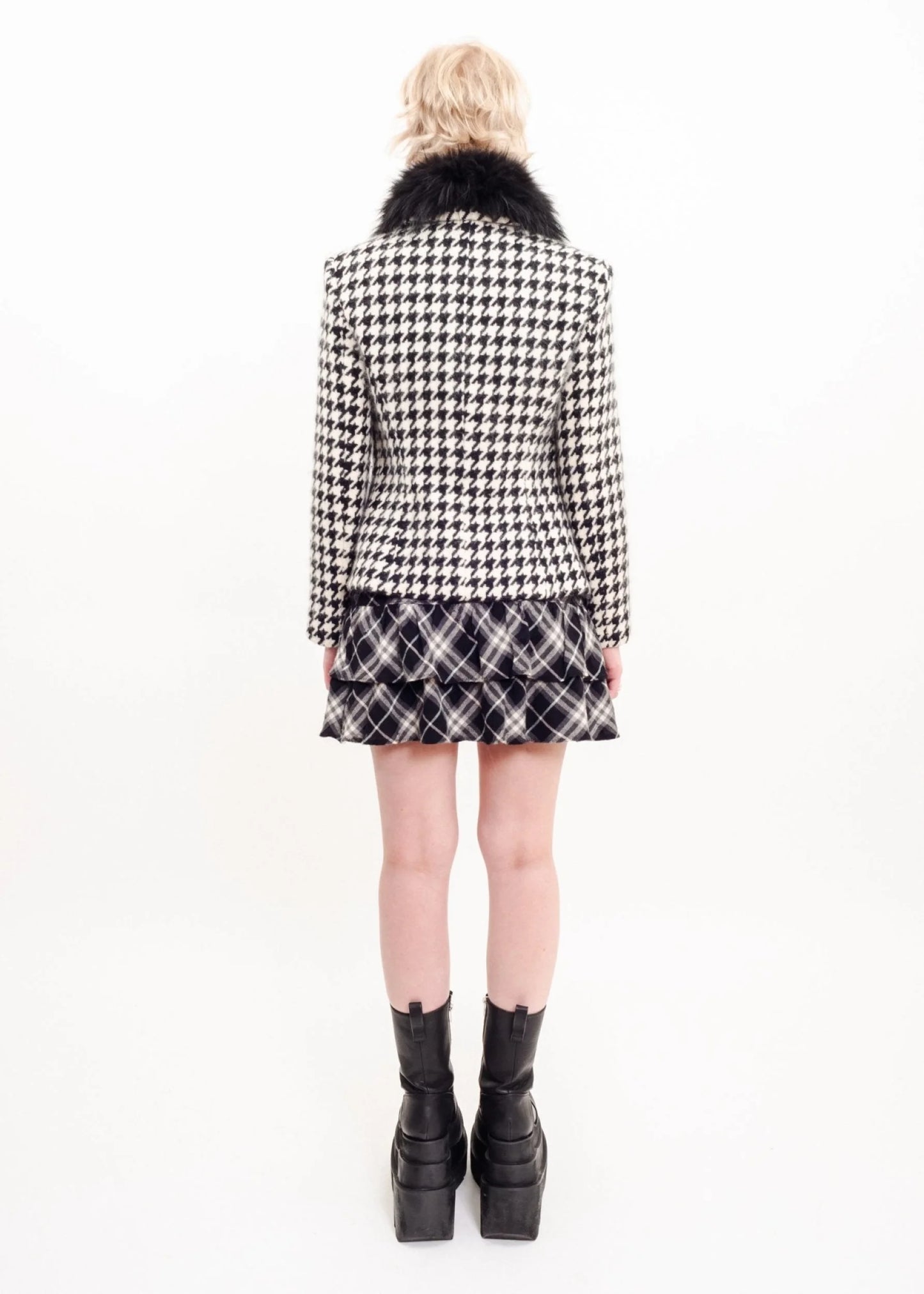Pinky & Dianne Houndstooth jacket with fur collar