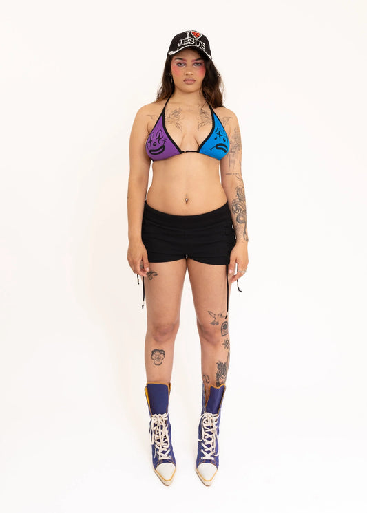 Astro Princess Cry Now Triangle Clown Print Bikini Top- Blue/ Purple