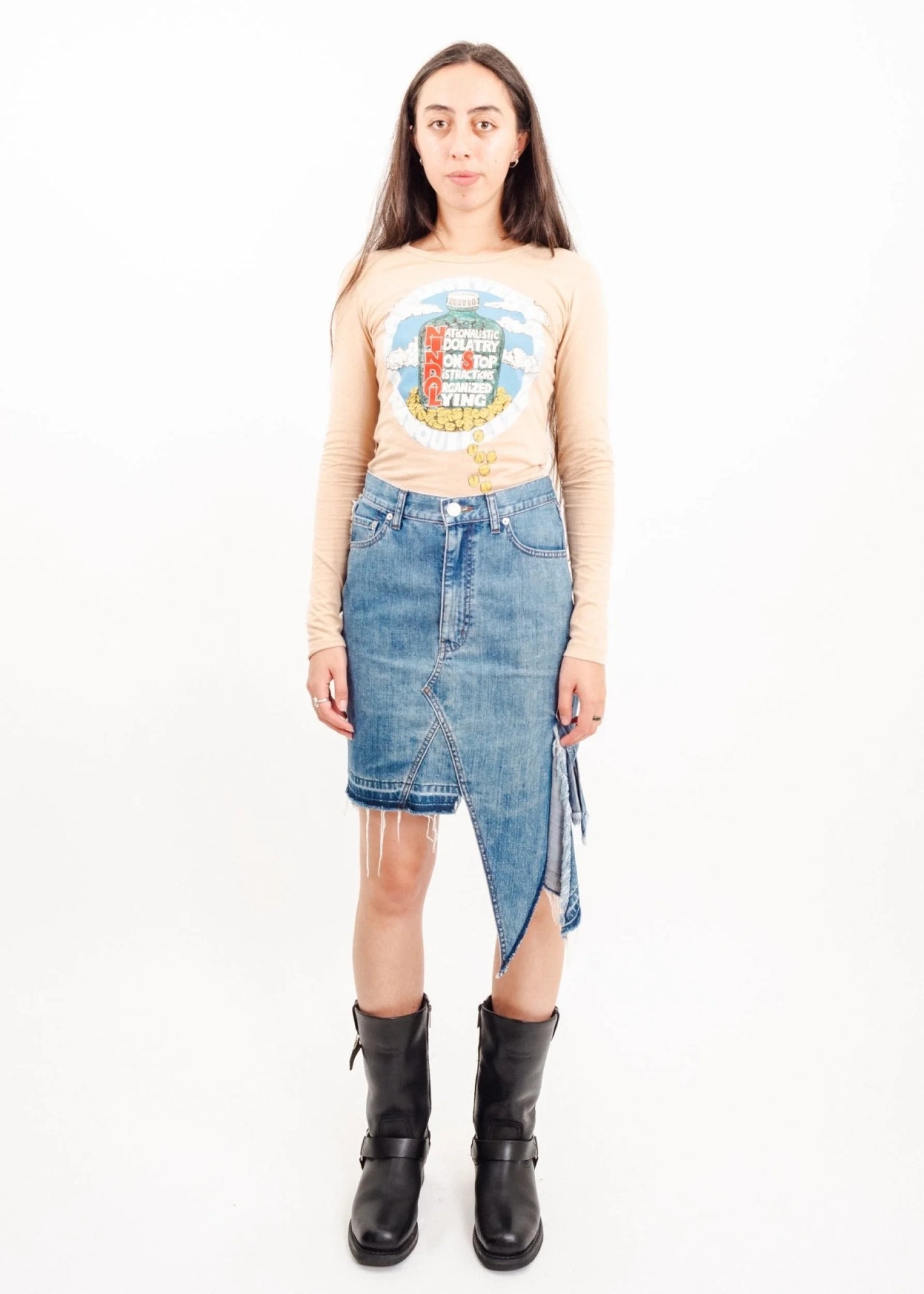 E Hyphen World Gallery Deconstructed denim skirt