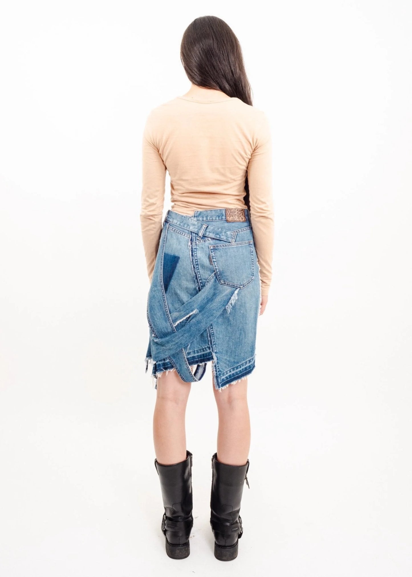 E Hyphen World Gallery Deconstructed denim skirt