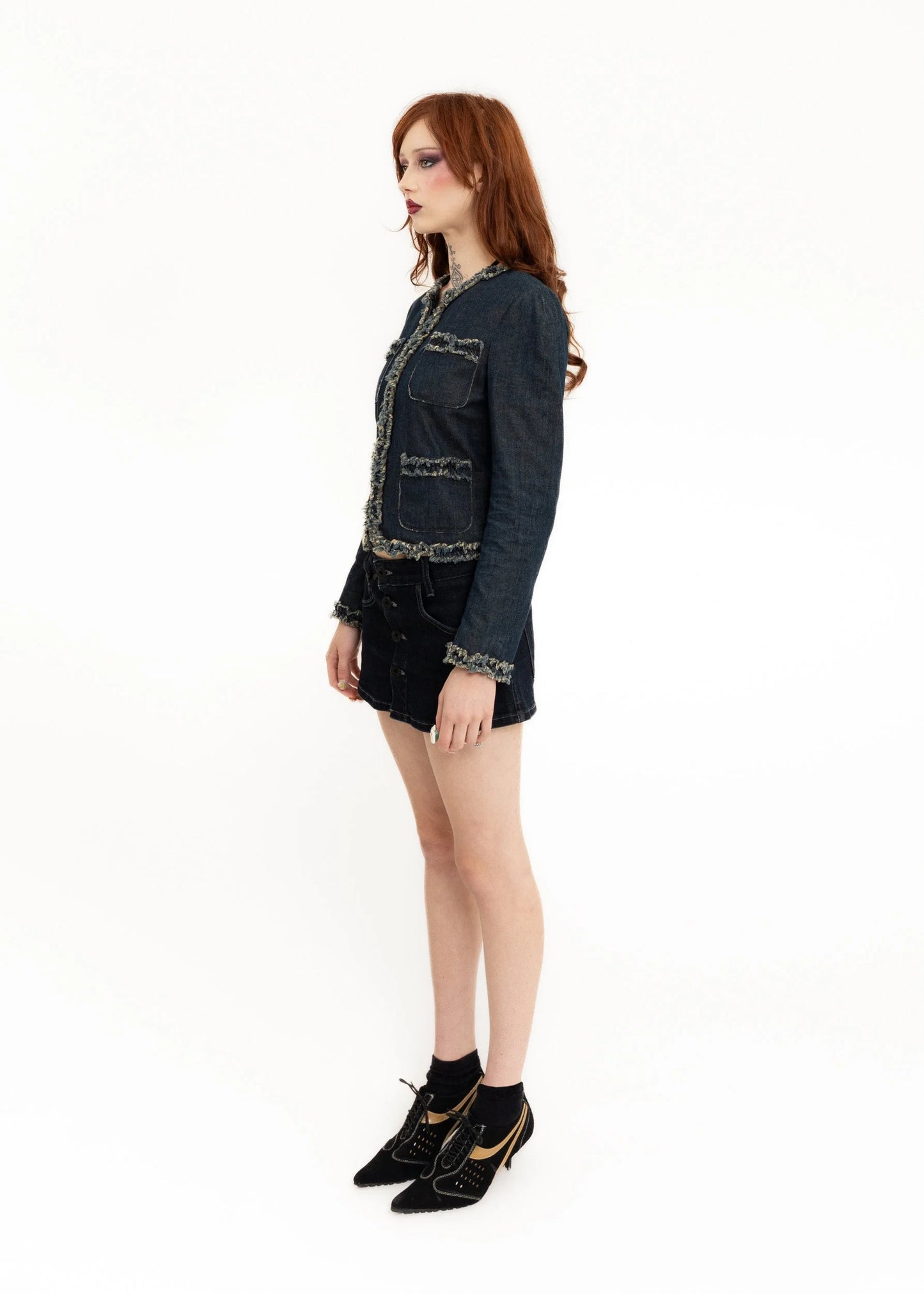Moschino Cheap and Chic Denim blazer with frayed trims