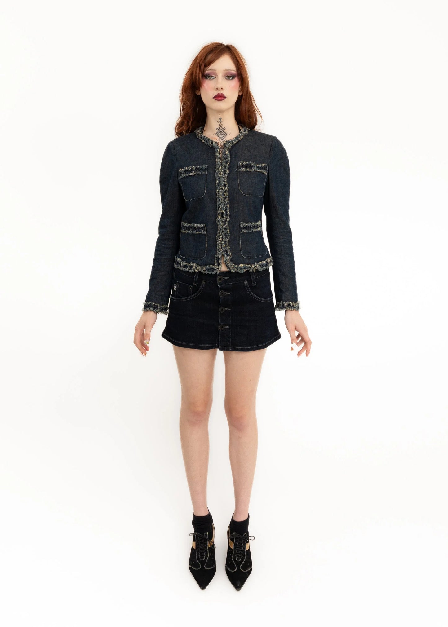 Moschino Cheap and Chic Denim blazer with frayed trims