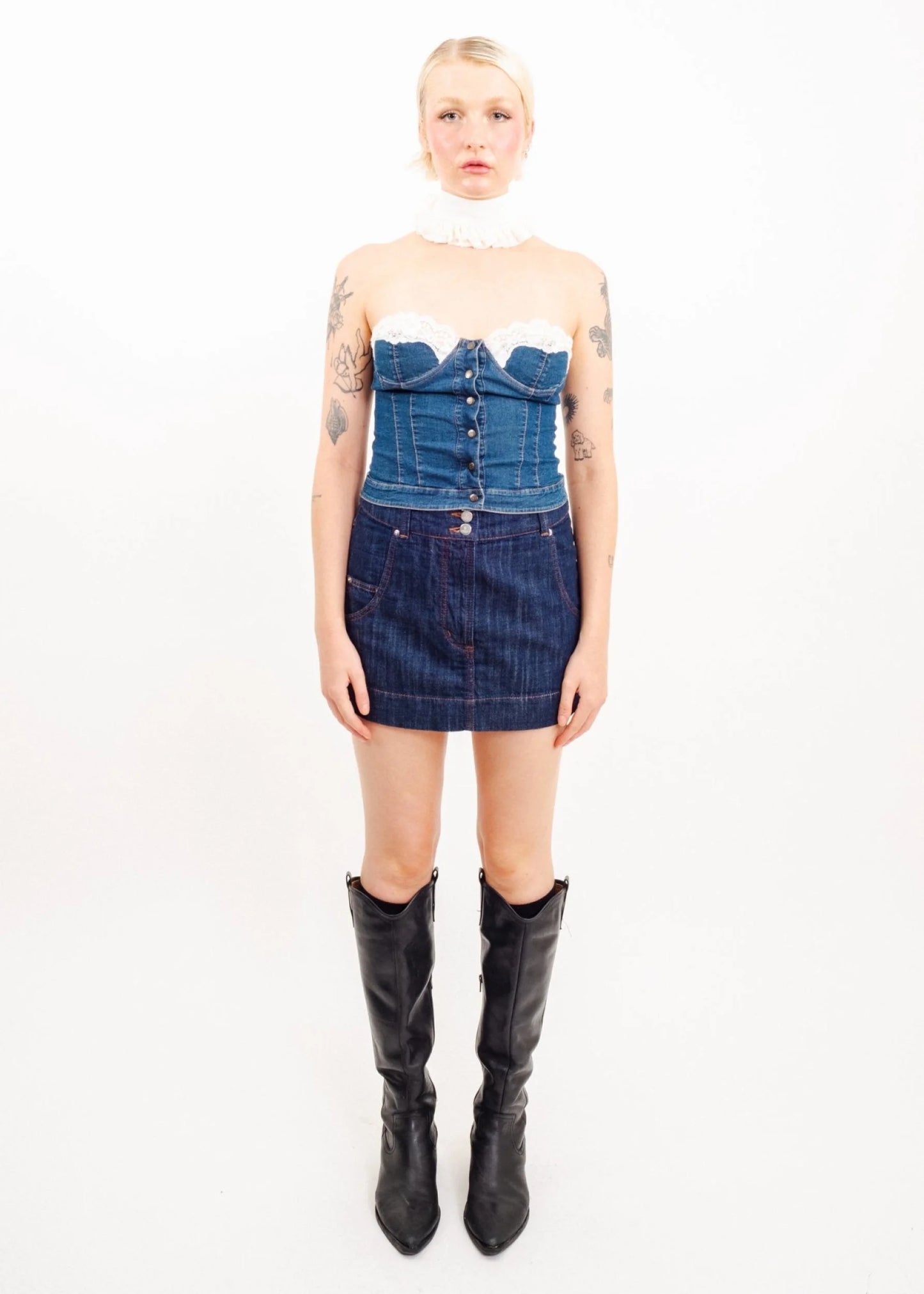 D&G Dolce & Gabbana Denim bustier with lace trim