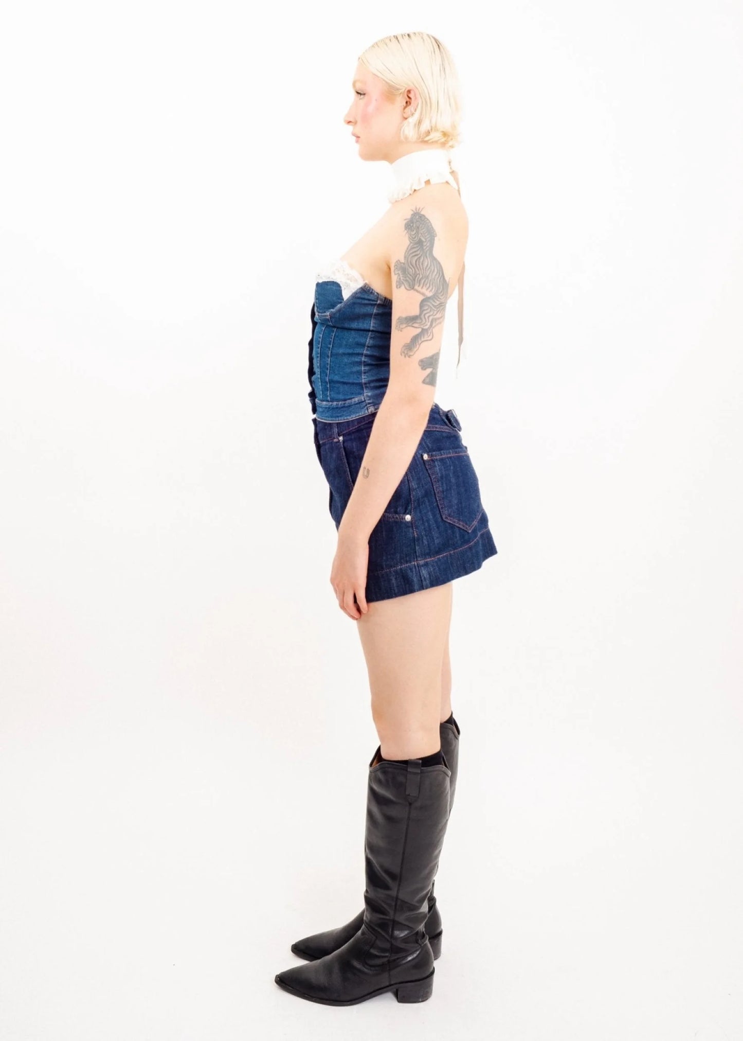 D&G Dolce & Gabbana Denim bustier with lace trim