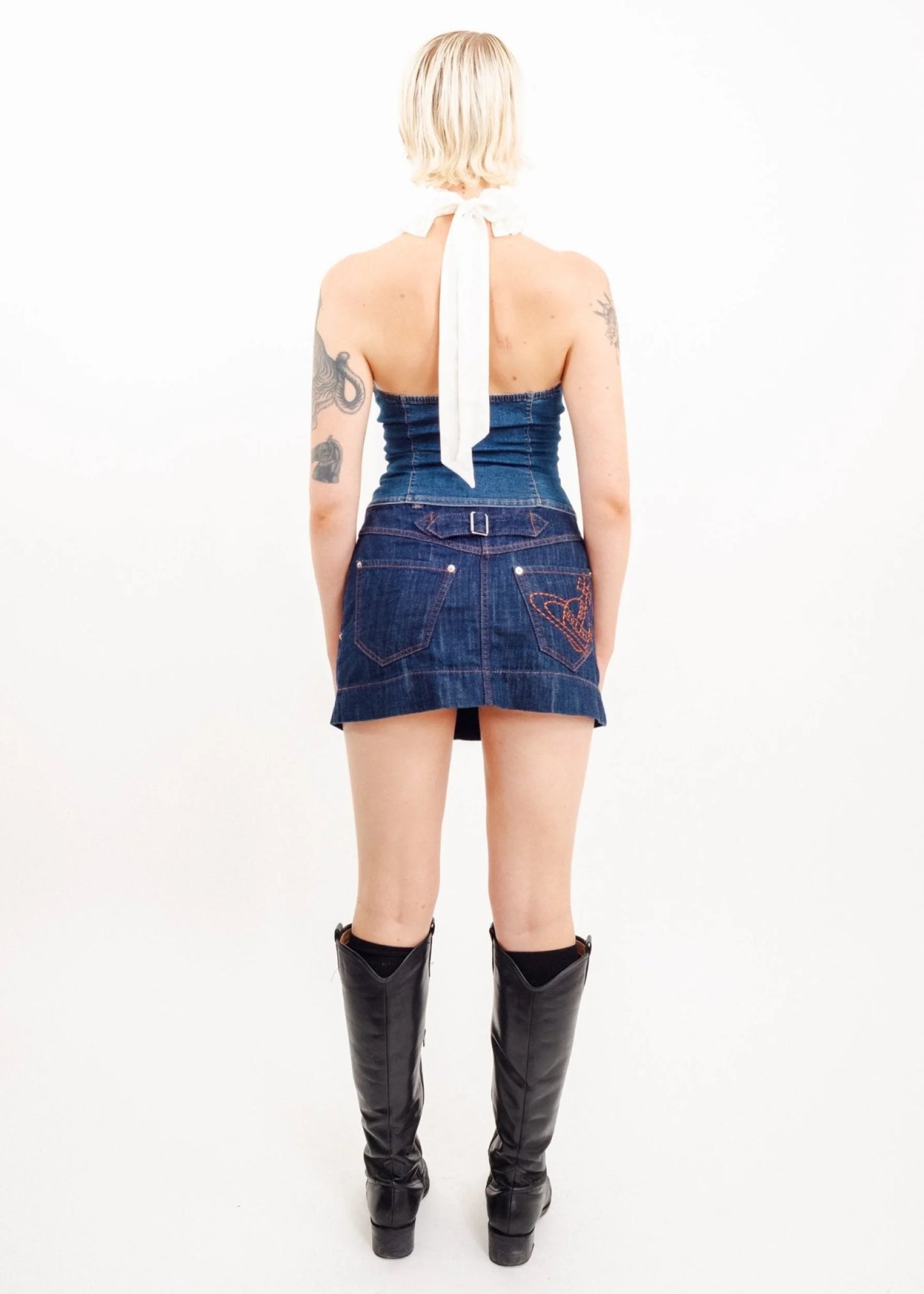 D&G Dolce & Gabbana Denim bustier with lace trim