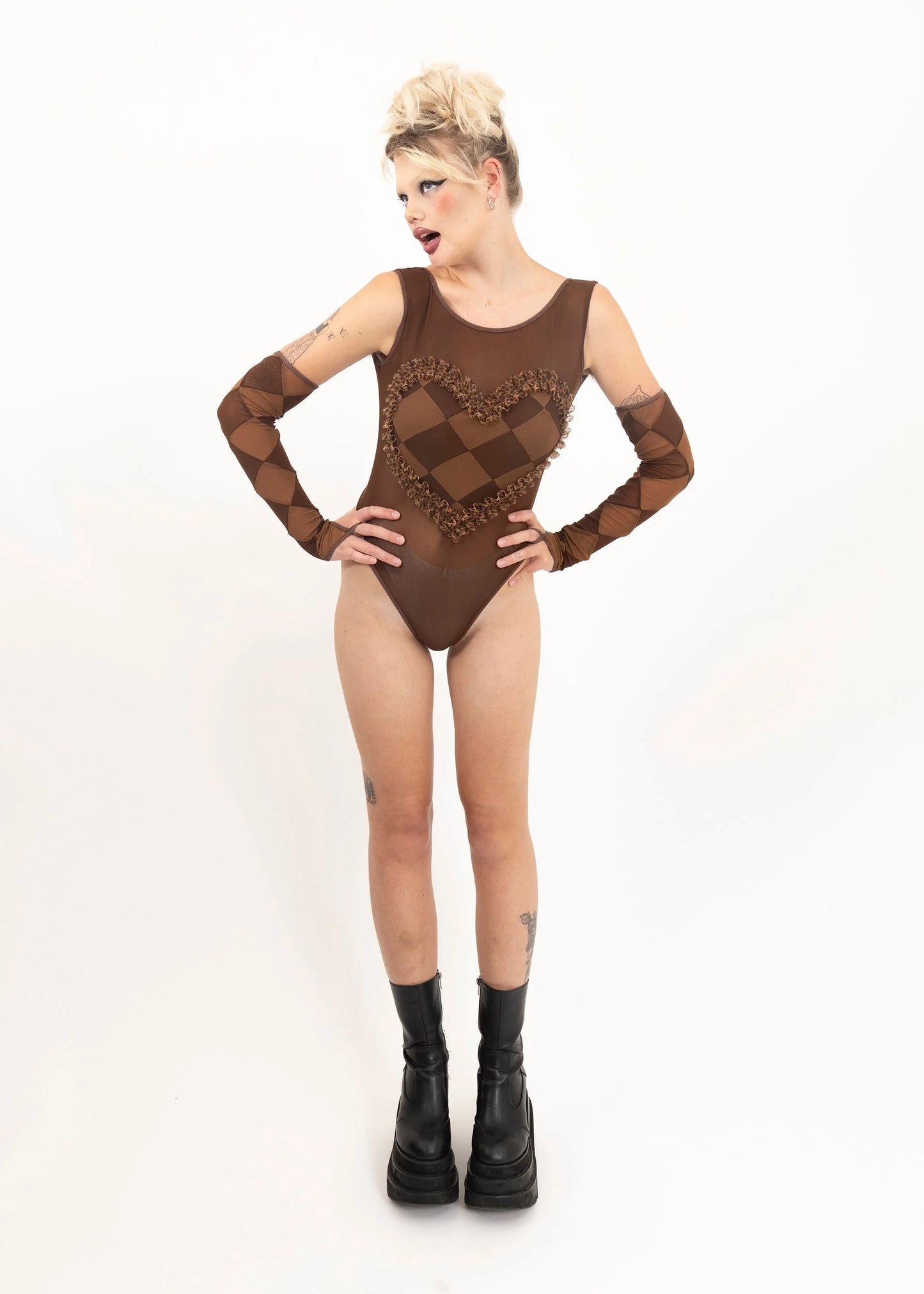 Catherine Boddy Diamond Fingerless Gloves- two tone brown