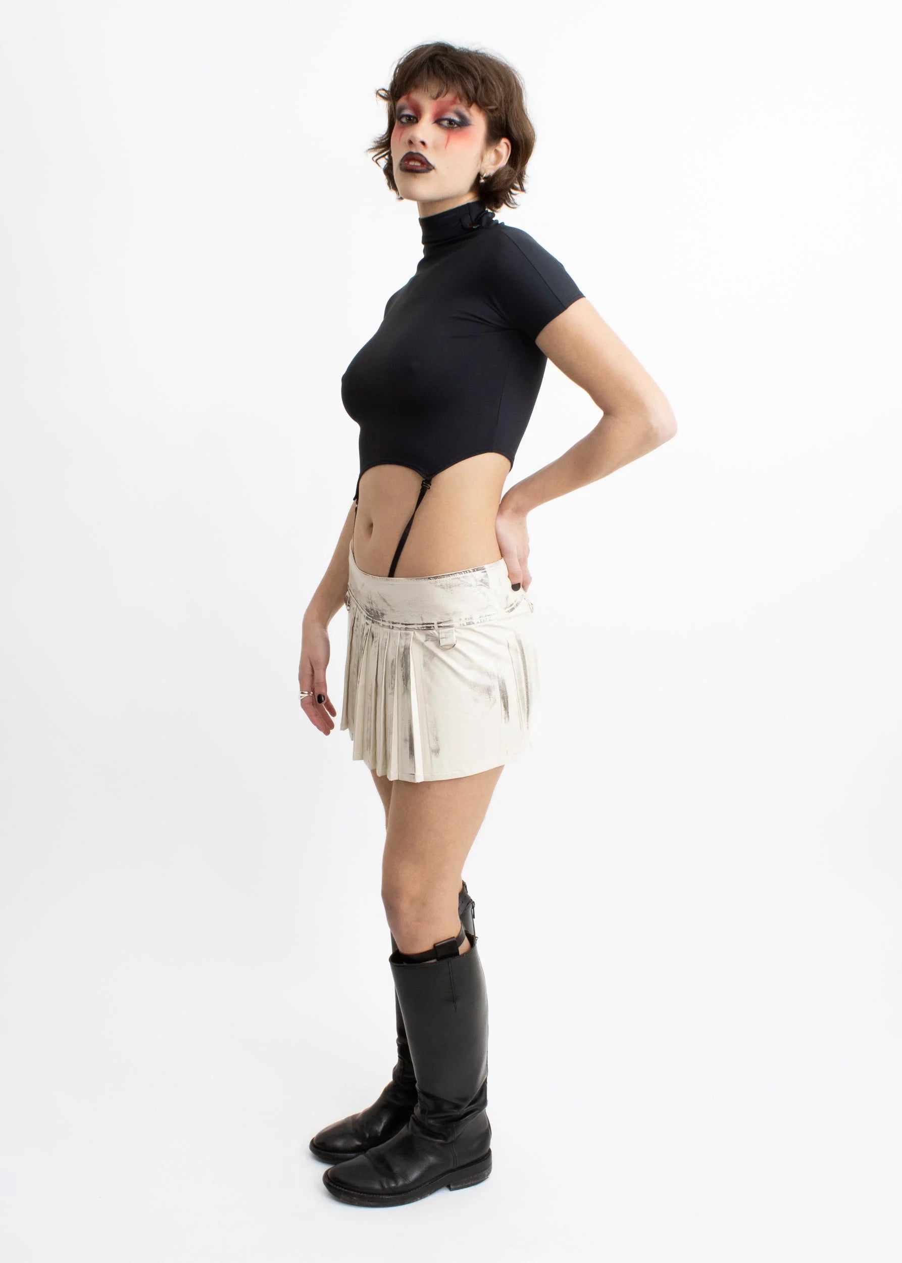 Weak Generation Pleated distressed faux leather mini skirt