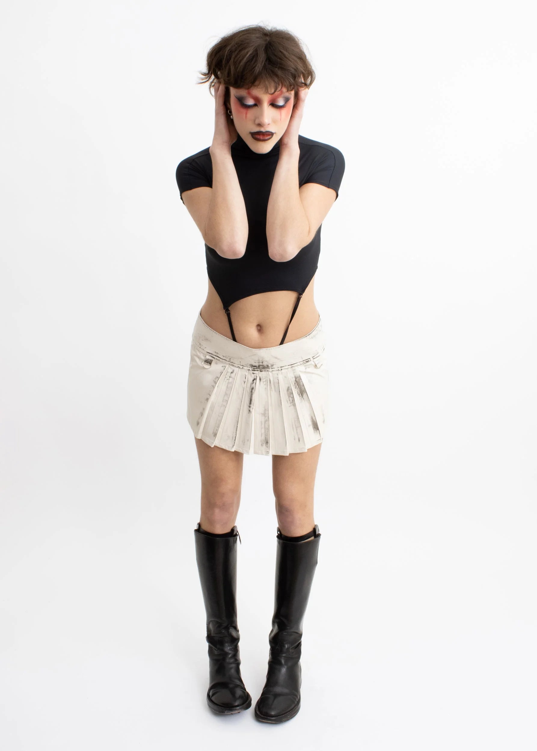Weak Generation Pleated distressed faux leather mini skirt