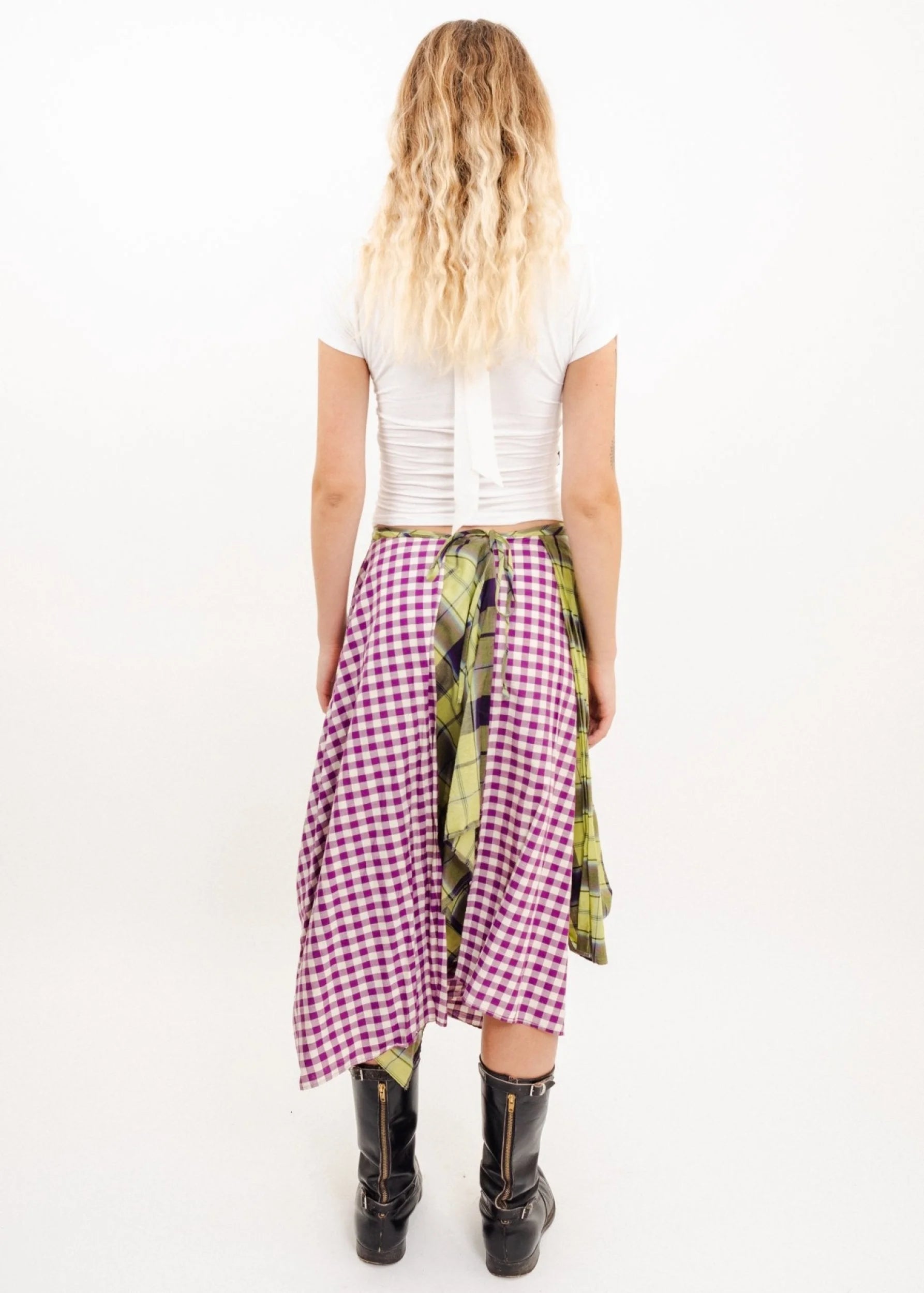 Vivienne Westwood Anglomania Draped clashing tartan/ gingham skirt